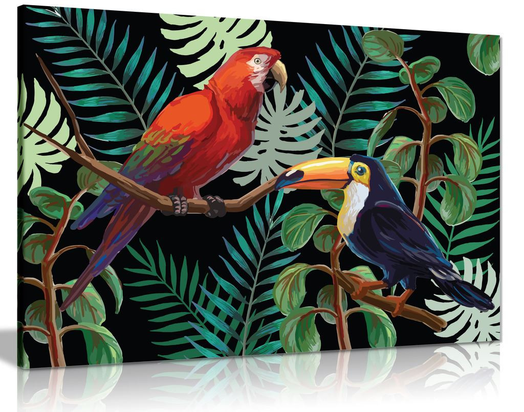Tropcal Birds & Plants Canvas Wall Art Picture Print