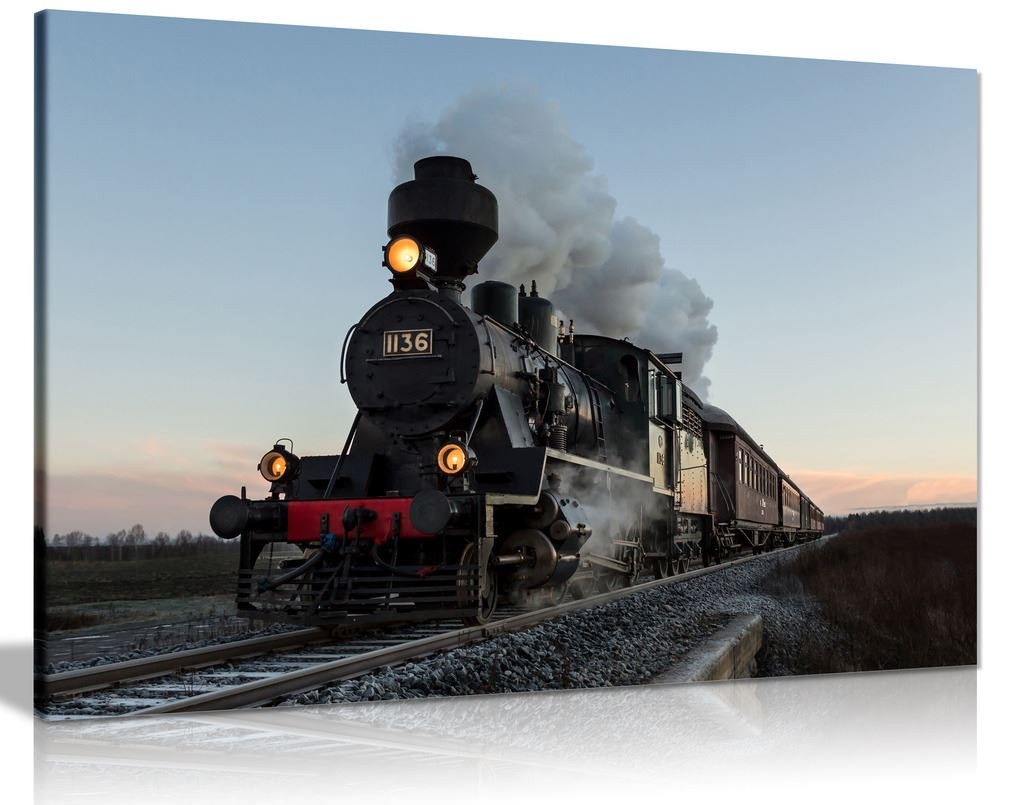Train With Gray Smoke Steam Trains Canvas Wall Art Picture Print