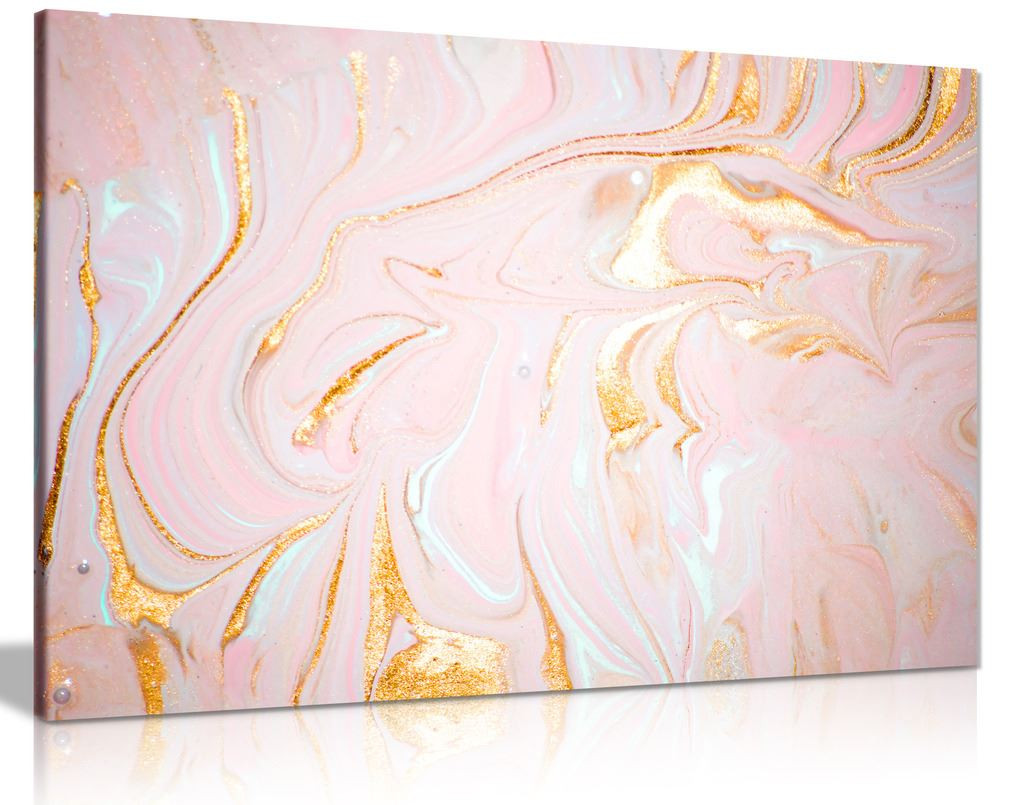 Pink & Gold Marble Swirl Canvas Wall Art Picture Print