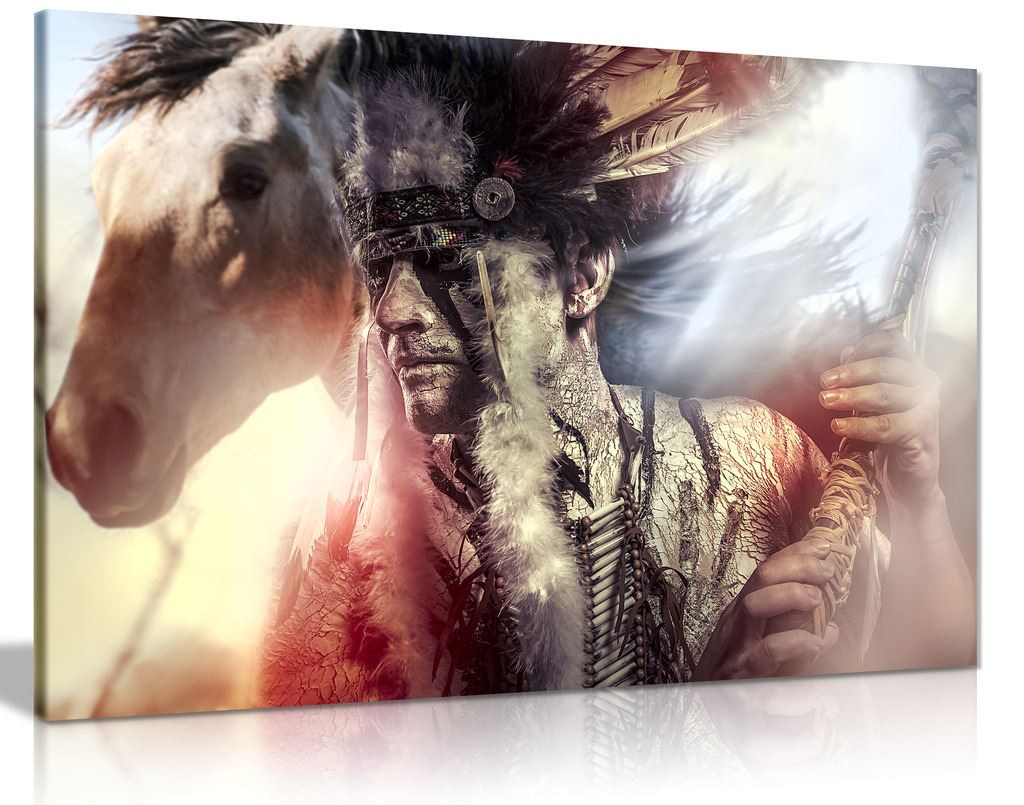 Native American Indian Warrior Chief Horse Canvas Wall Art Picture Print