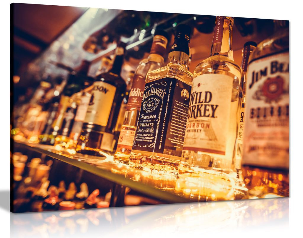 Man Cave Liquor Bottles Canvas Wall Art Picture Print