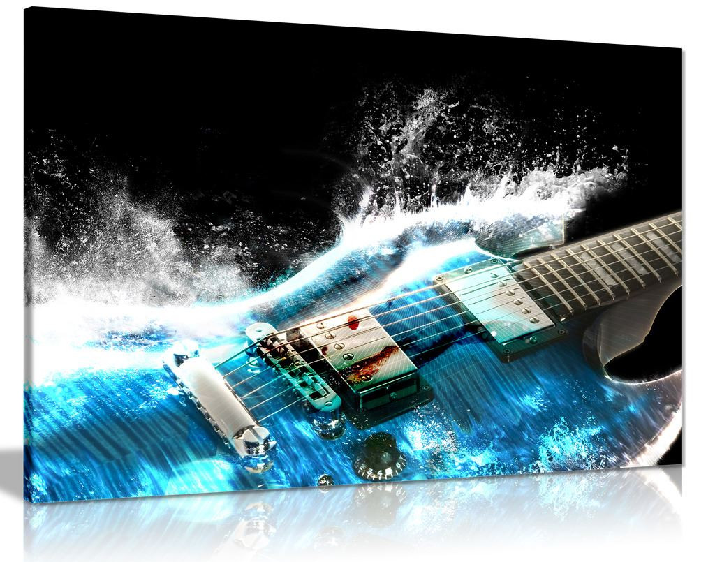 Guitar In Blue And Waves Music Canvas Print