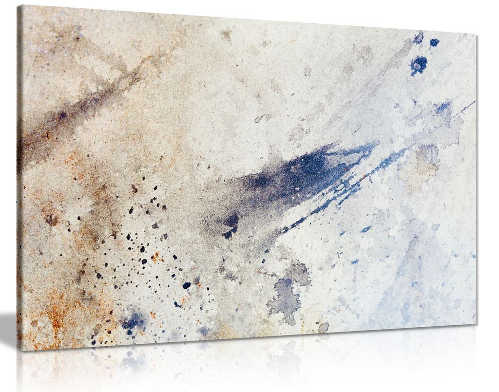 Cream Abstract Art Blue Ink Stains Canvas Wall Art Picture Print