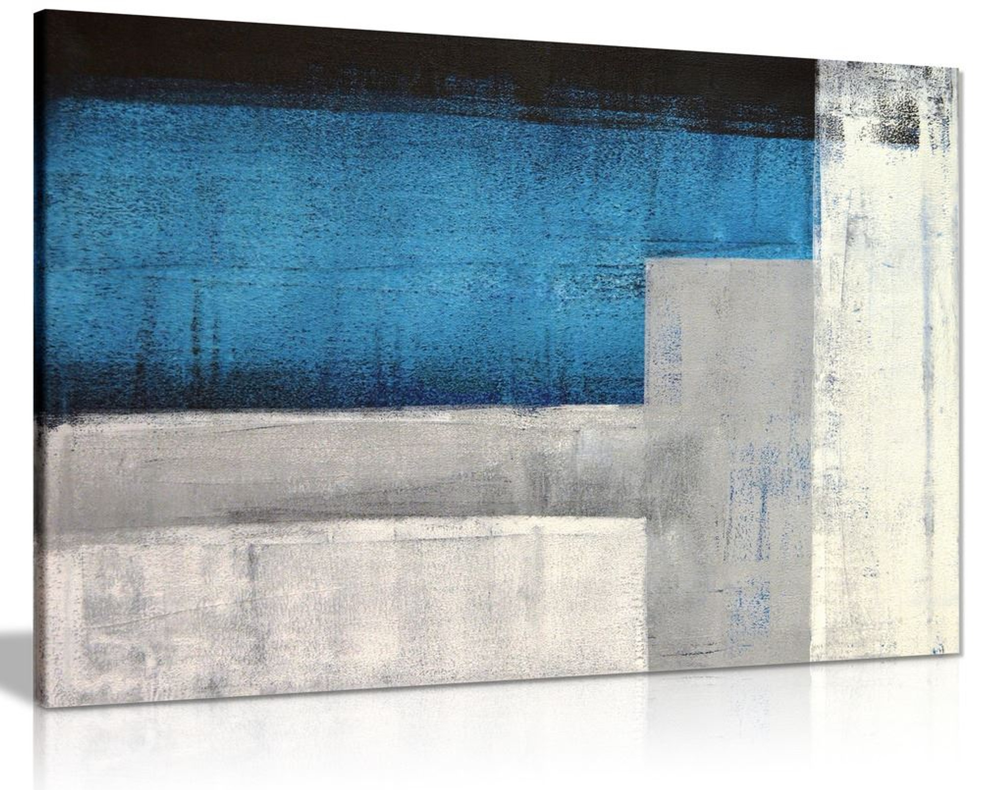 Blue Grey & White Abstract Painting Canvas Wall Art Picture Print