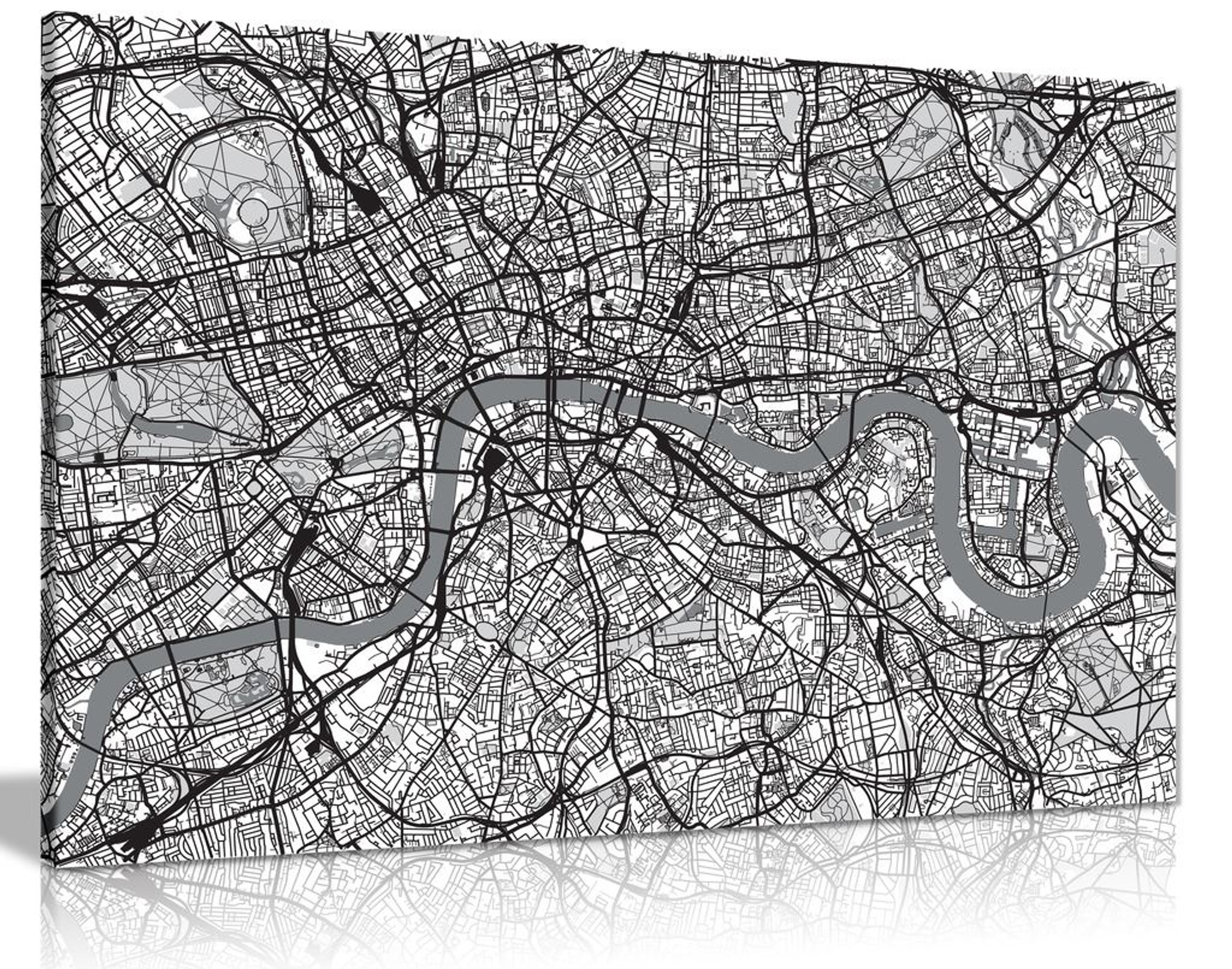 Black & White Map Of London Urban Canvas Wall Art Picture Print