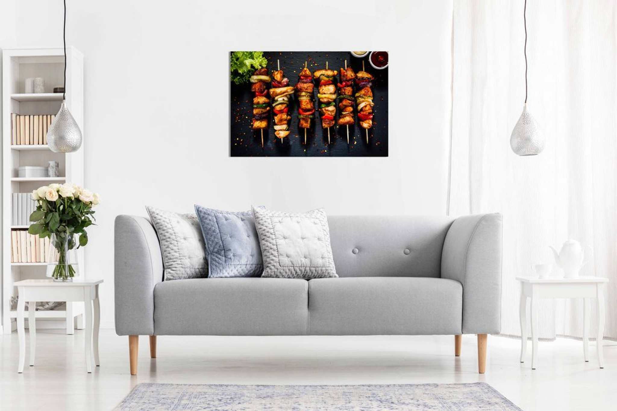 Chicken Skewer Kebab Grill Turkish Restaurant Kabob Food Canvas Wall Art Picture Print Home Decor