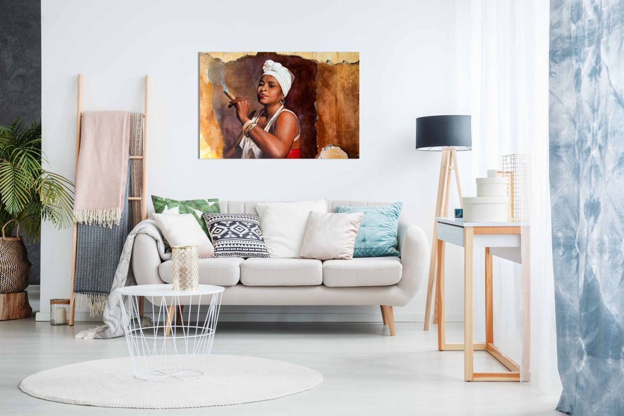 Cuban Woman with Cigar Brown Canvas Wall Art Picture Print Home Decor 