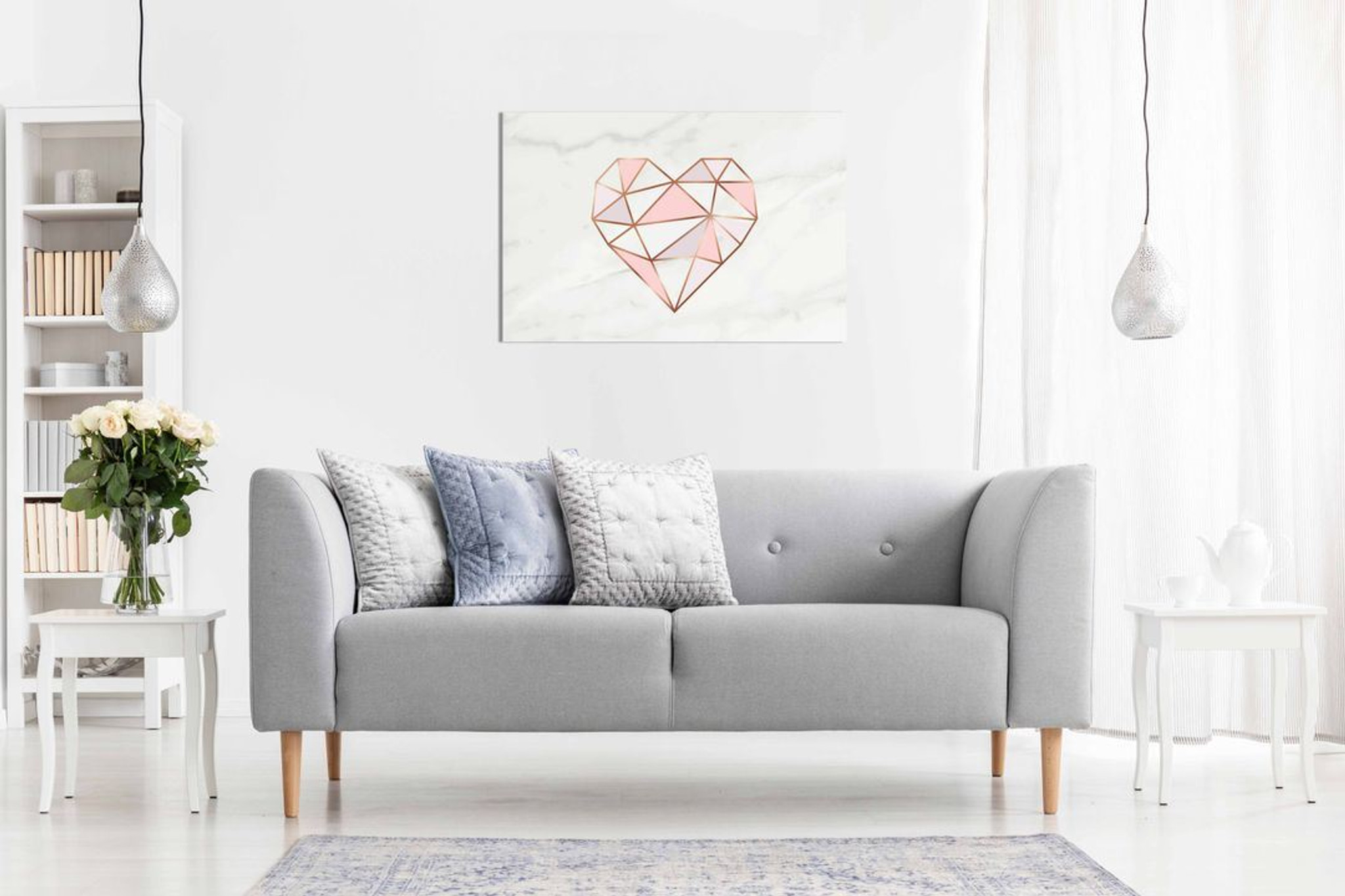 Geometric Pink Heart Canvas Wall Art Picture Print Home Decor