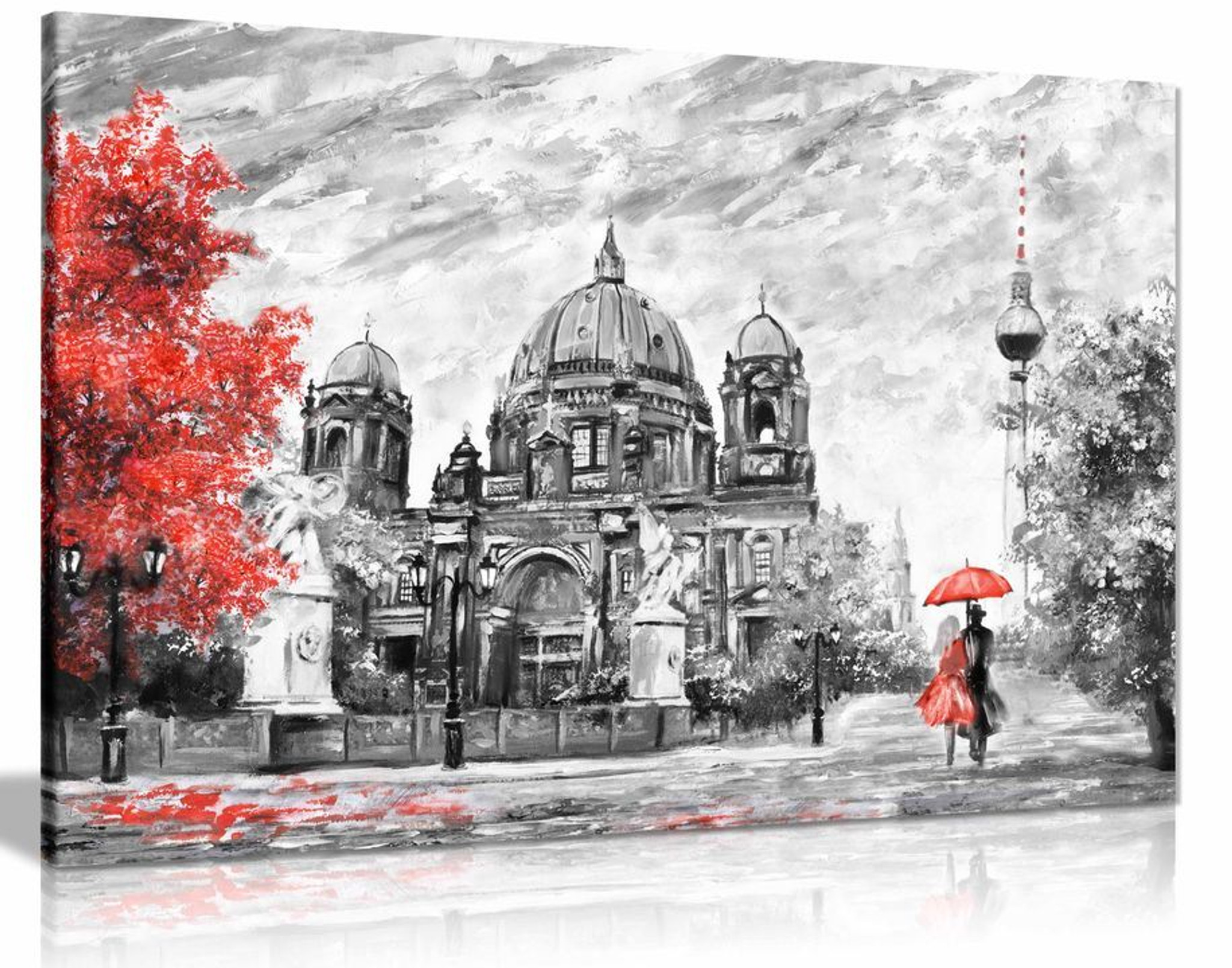 Germany Berlin Oil Painting Artwork Reproduction Red Umbrella Canvas Wall Art Picture Print Home Decor