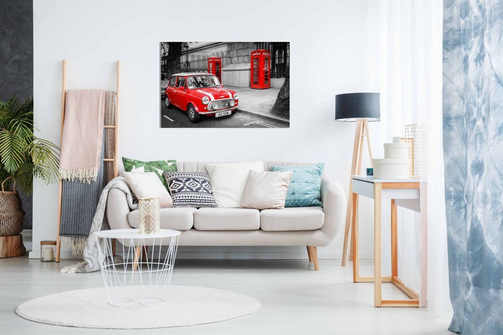 London Classic Mini Red Phonebox Black White Canvas Wall Art Picture Print Home Decor