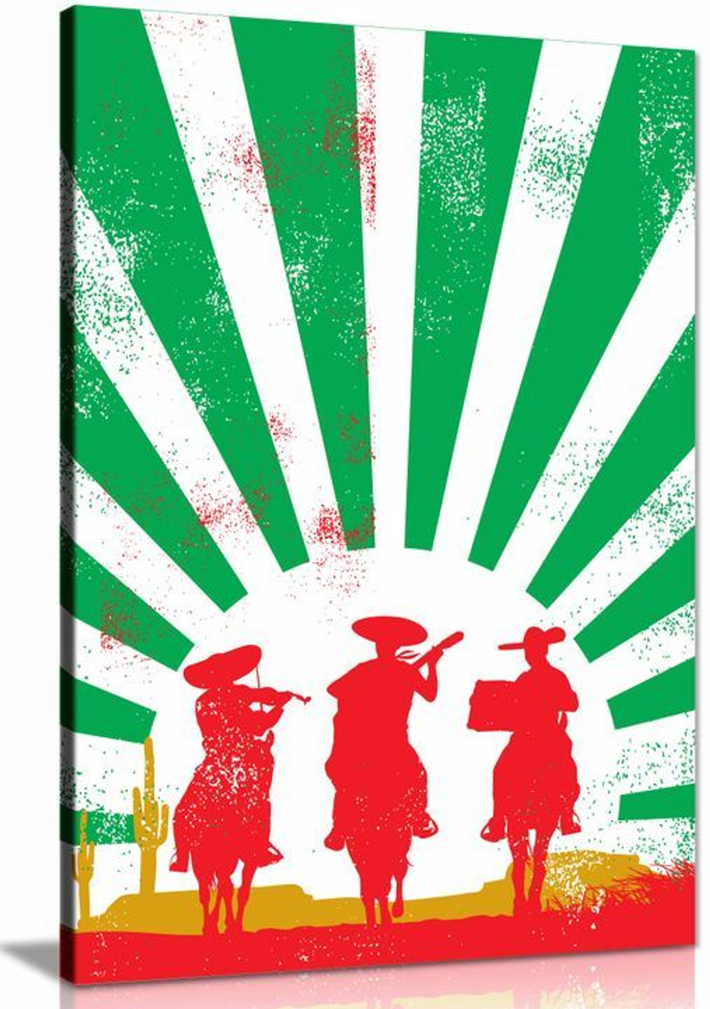 Mexican Art Cowboys Green Red White Canvas Wall Art Picture Print Home Decor