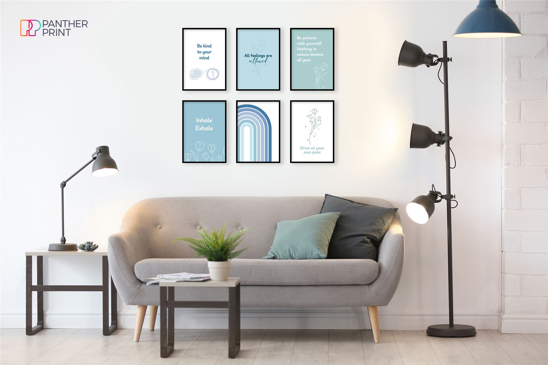 Mental Health Poster Set of 6 A3 All Feelings are Allowed, Be Kind to Your Mind, Be Patient, Grow at Your Own Pace, Inhale Exhale, & Rainbow