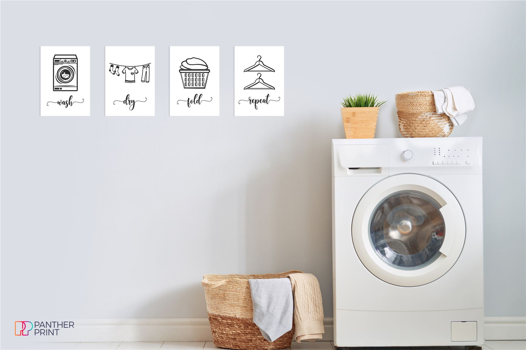 Laundry Room Set of 4 A4 Posters Wash, Dry, Fold, & Repeat