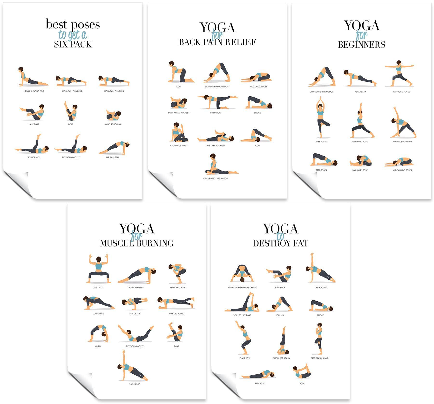 Yoga Posters Set of 5 A4
