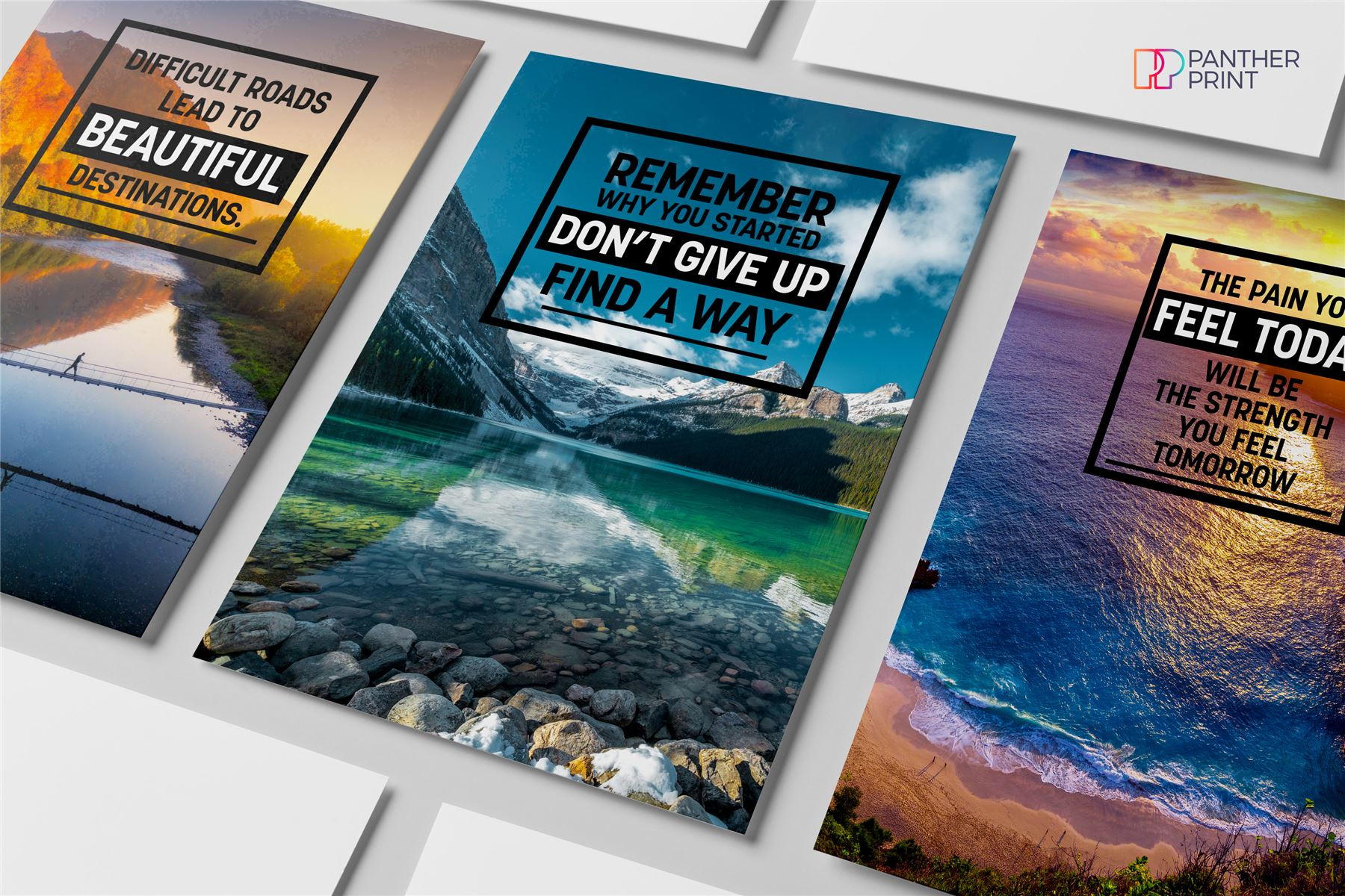 Motivational Posters Set of 3 A3 Difficult Roads, Remember Why You Started, & The Pain You Feel Today Will Be Your Strength