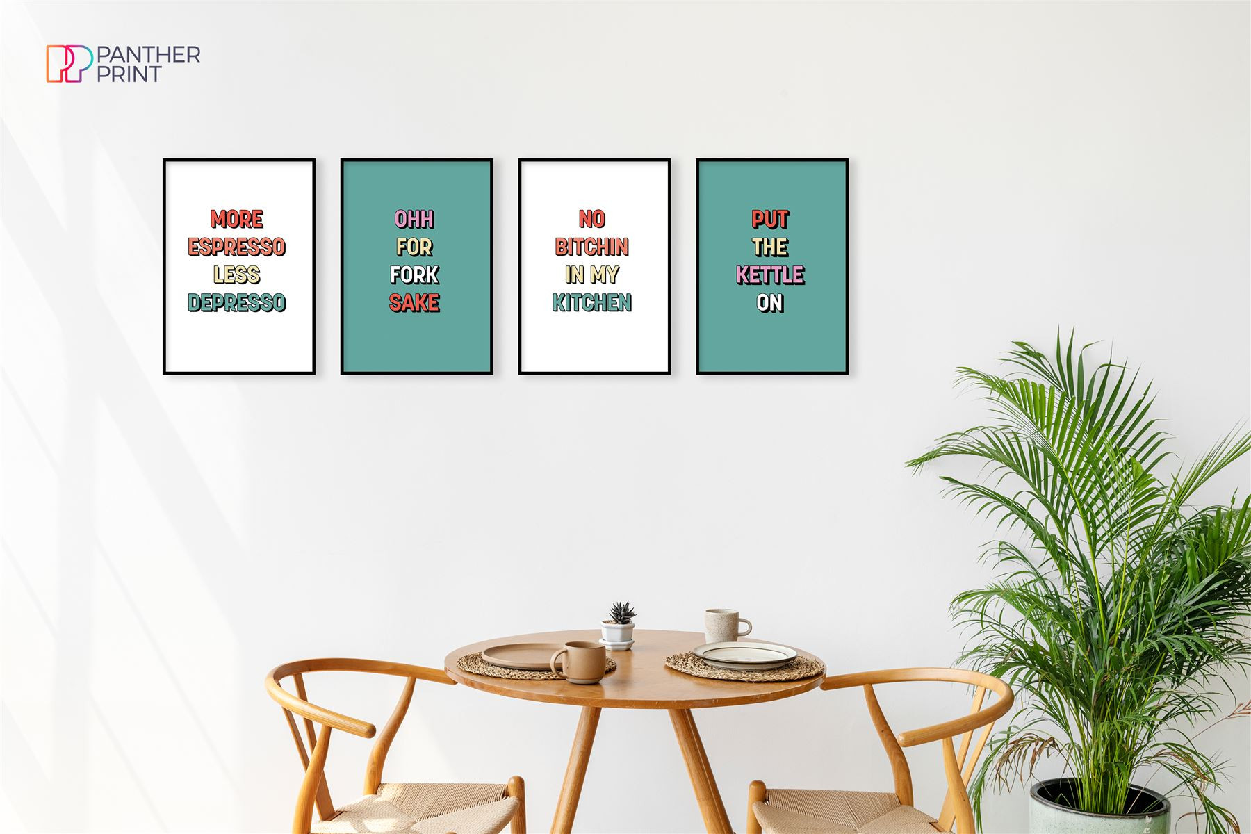 Kitchen Set of 4 A3 Posters More Espresso Less Depresso, No Bitchin in my Kitchen, Oh for Fork Sake, & Put the Kettle On