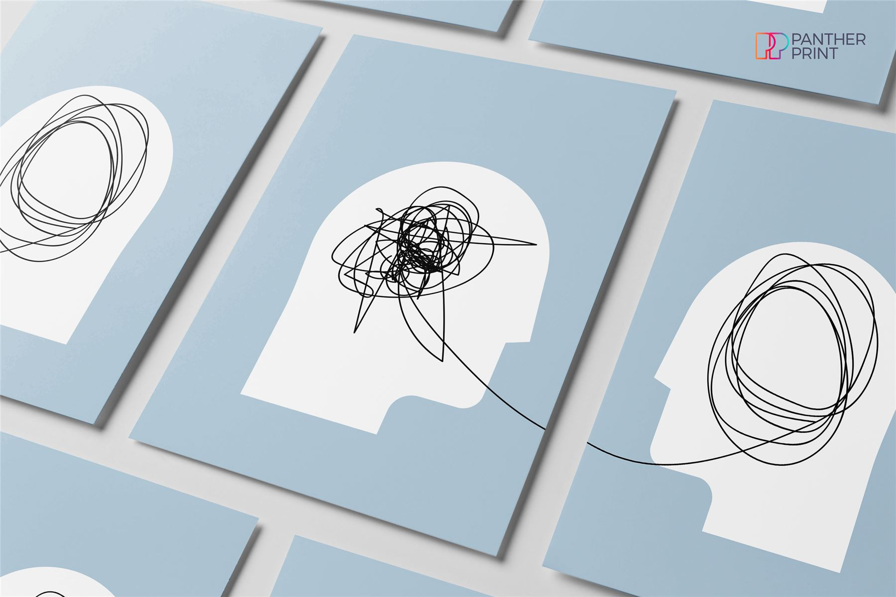 Mental Health Posters Set of 2 A3 Psychology Concept Human Heads Silhouette