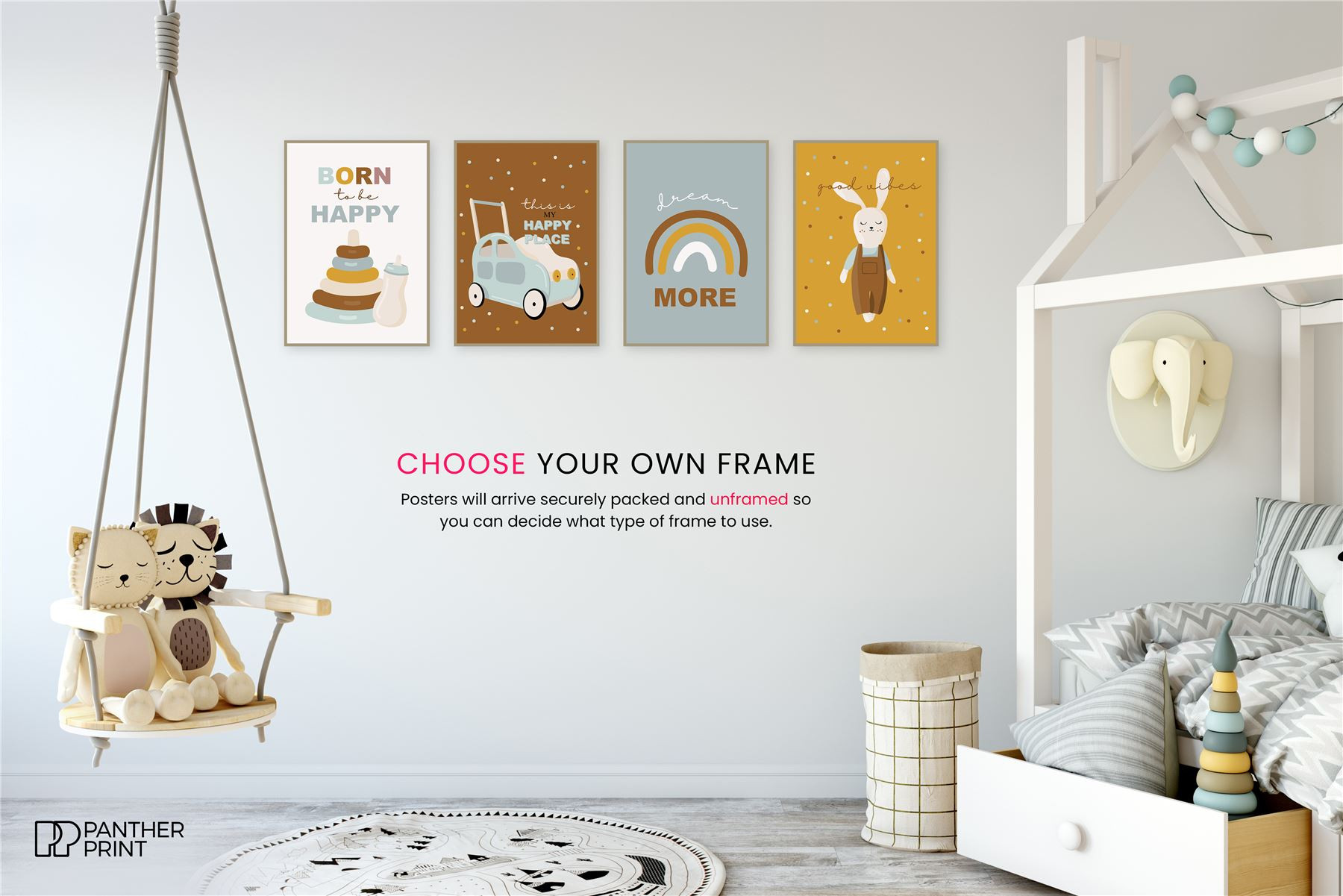 Playroom Set of 4 A4 Posters Born to be Happy, Dream More, Good Vibes, & This is My Happy Place