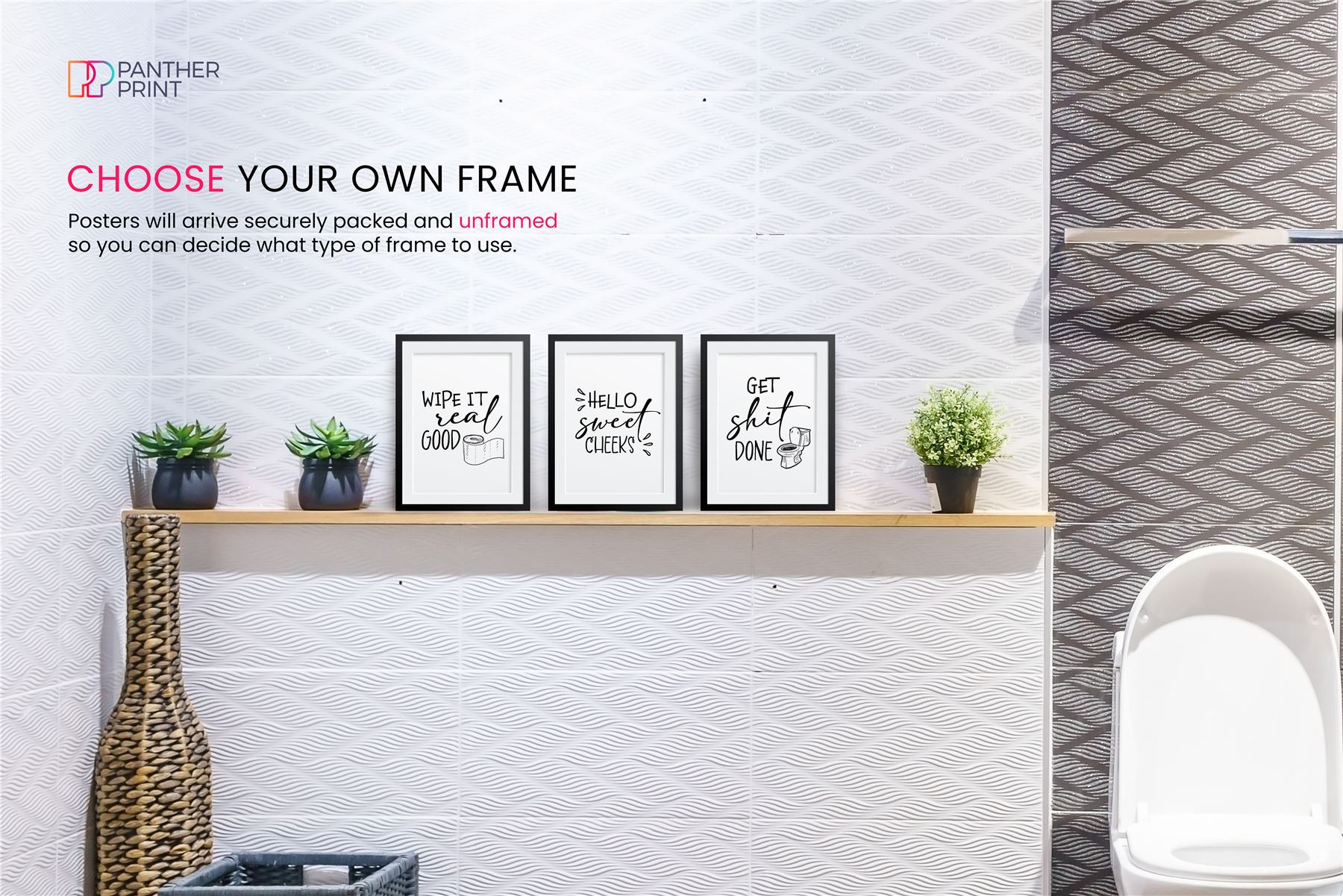 Bathroom Set of 3 A4 Posters Get it Done, Hello Sweet Cheeks, & Wipe it Real Good