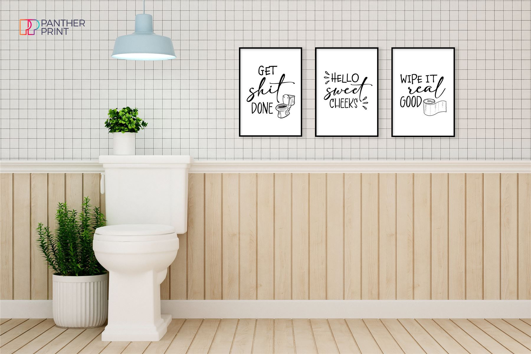 Bathroom Set of 3 A4 Posters Get it Done, Hello Sweet Cheeks, & Wipe it Real Good