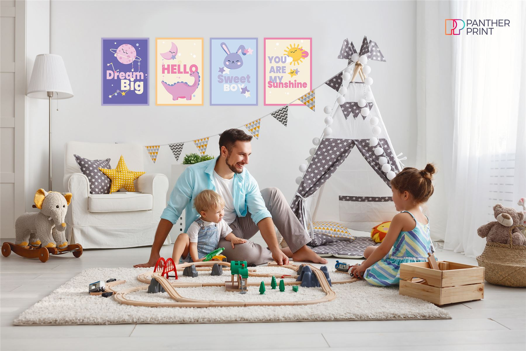 Playroom Set of 4 A4 Posters Dream Big, Hello Dinosaur & Moon, Sweet Boy, & You Are My Sunshine