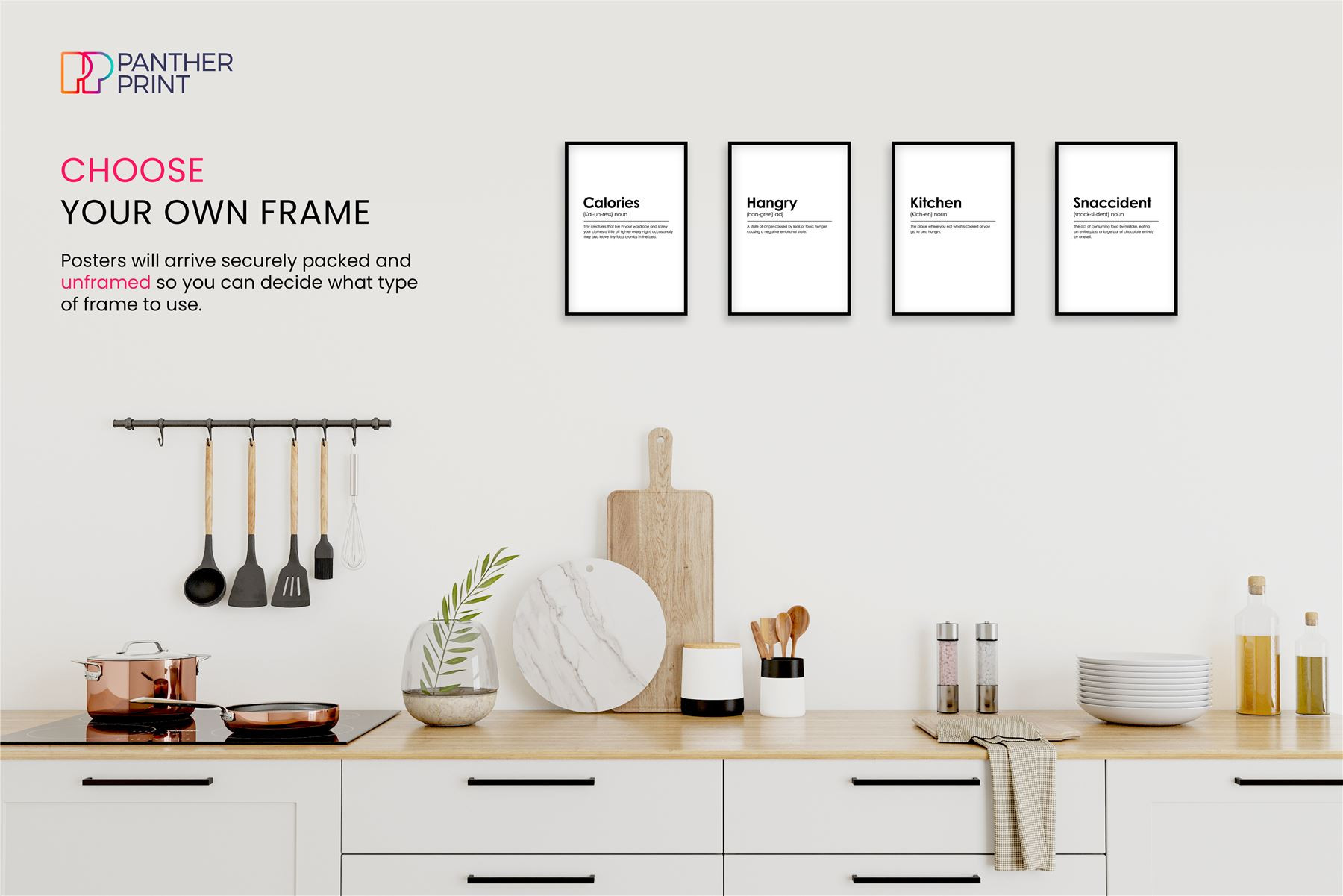 Kitchen Set of 4 A4 Posters Calories, Hangry, Kitchen, & Snaccident