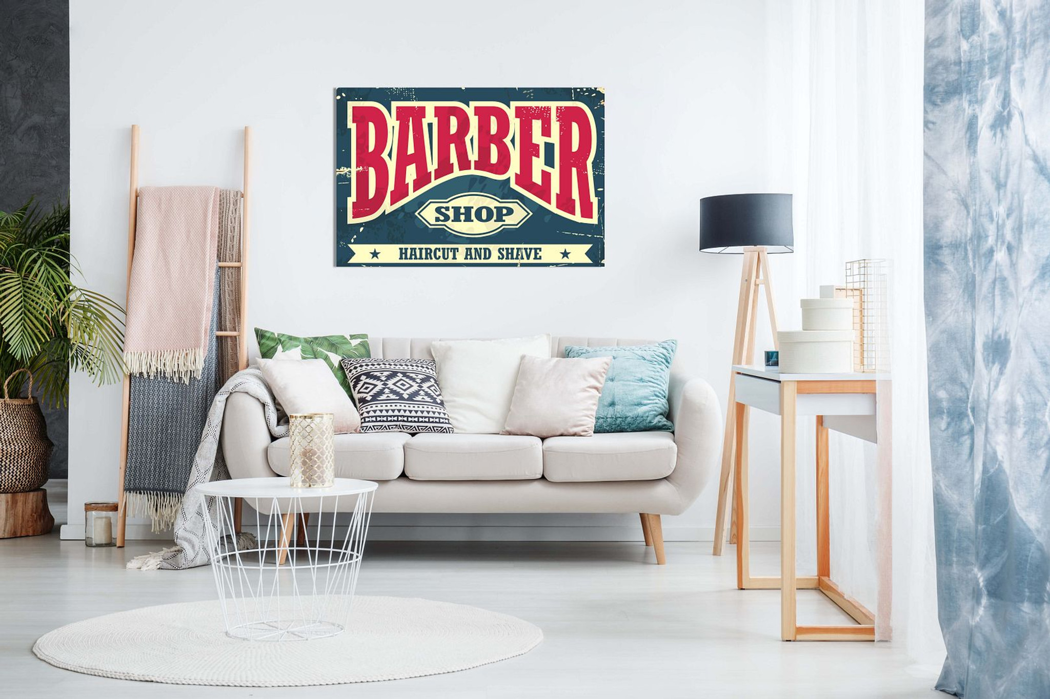 Barber Shop Decor Sign Haircut & Shave Canvas