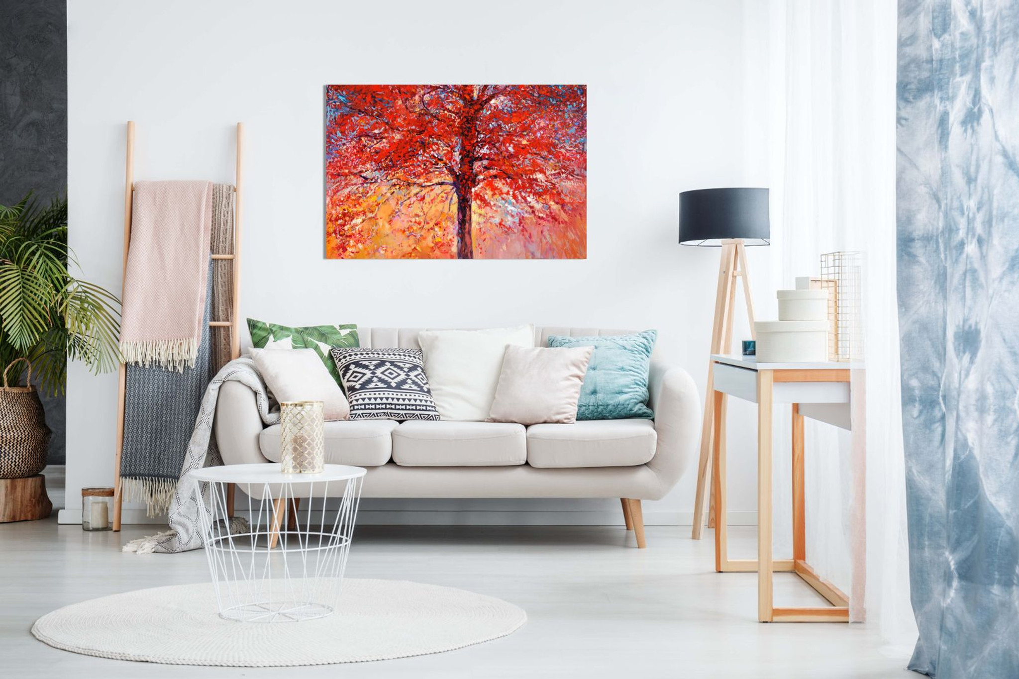 Abstract Oil Painting Red Autumn Tree Modern Canvas