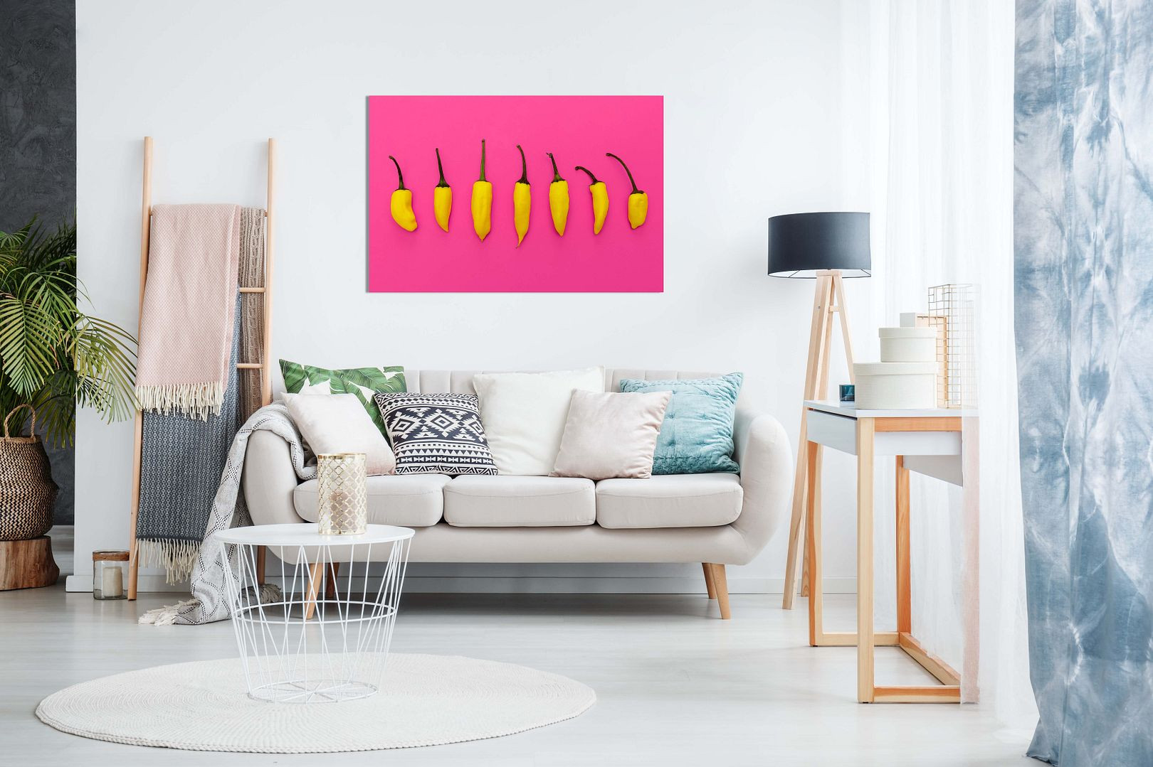 Pink Abstract Contemporary Chillies Kitchen Canvas