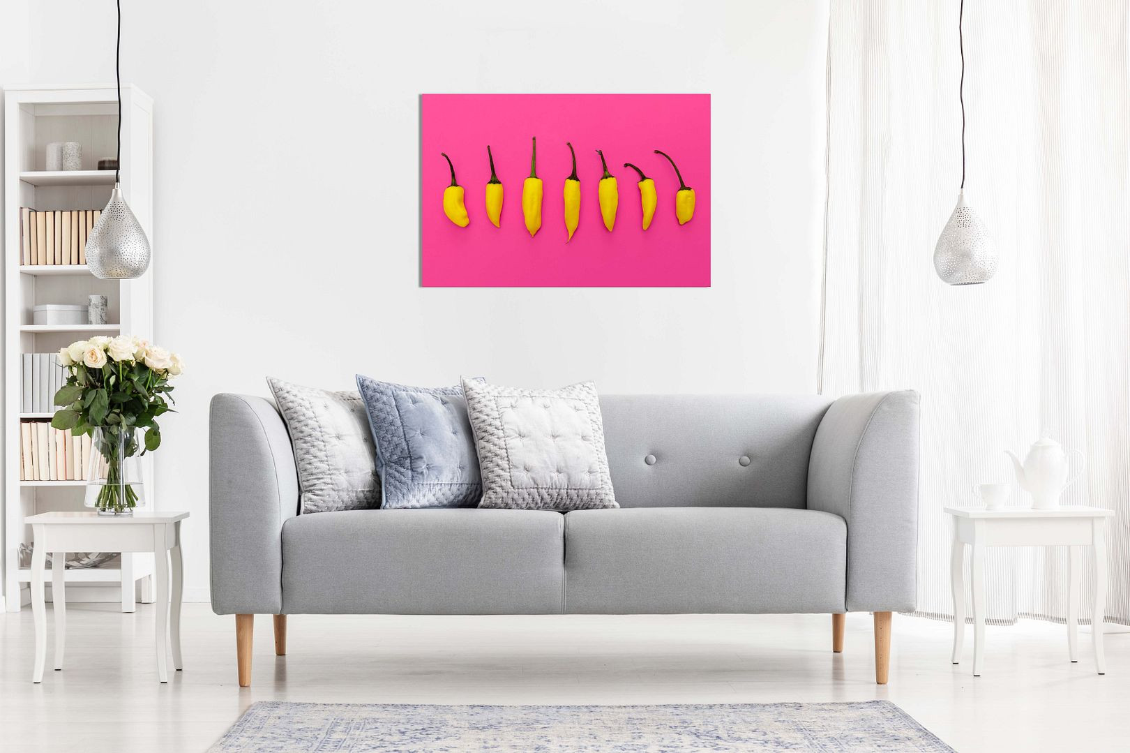 Pink Abstract Contemporary Chillies Kitchen Canvas