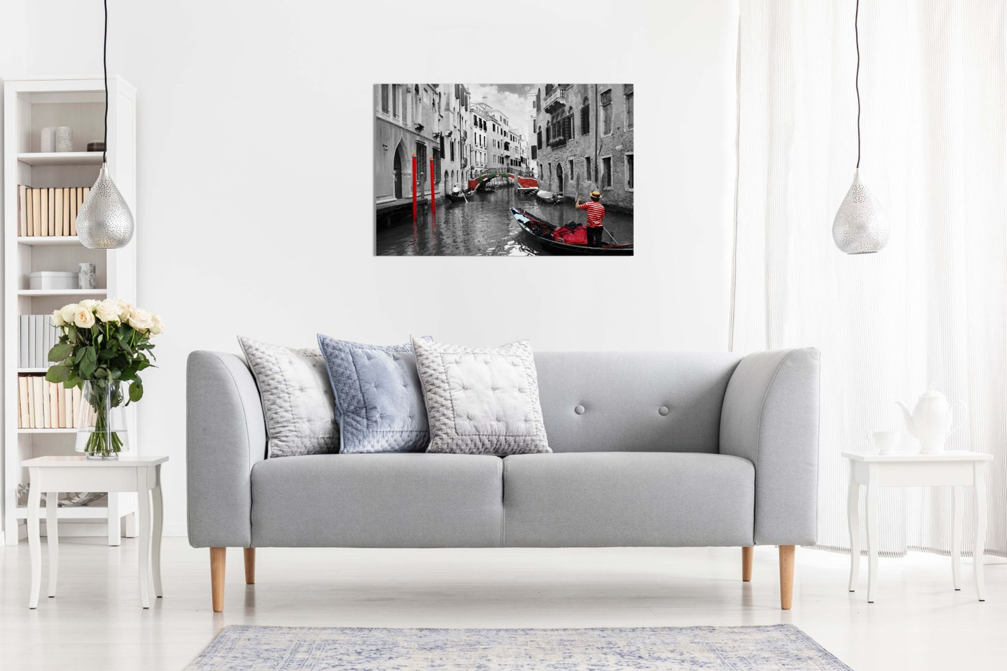 Venice Gondolas Black & White Red Canvas