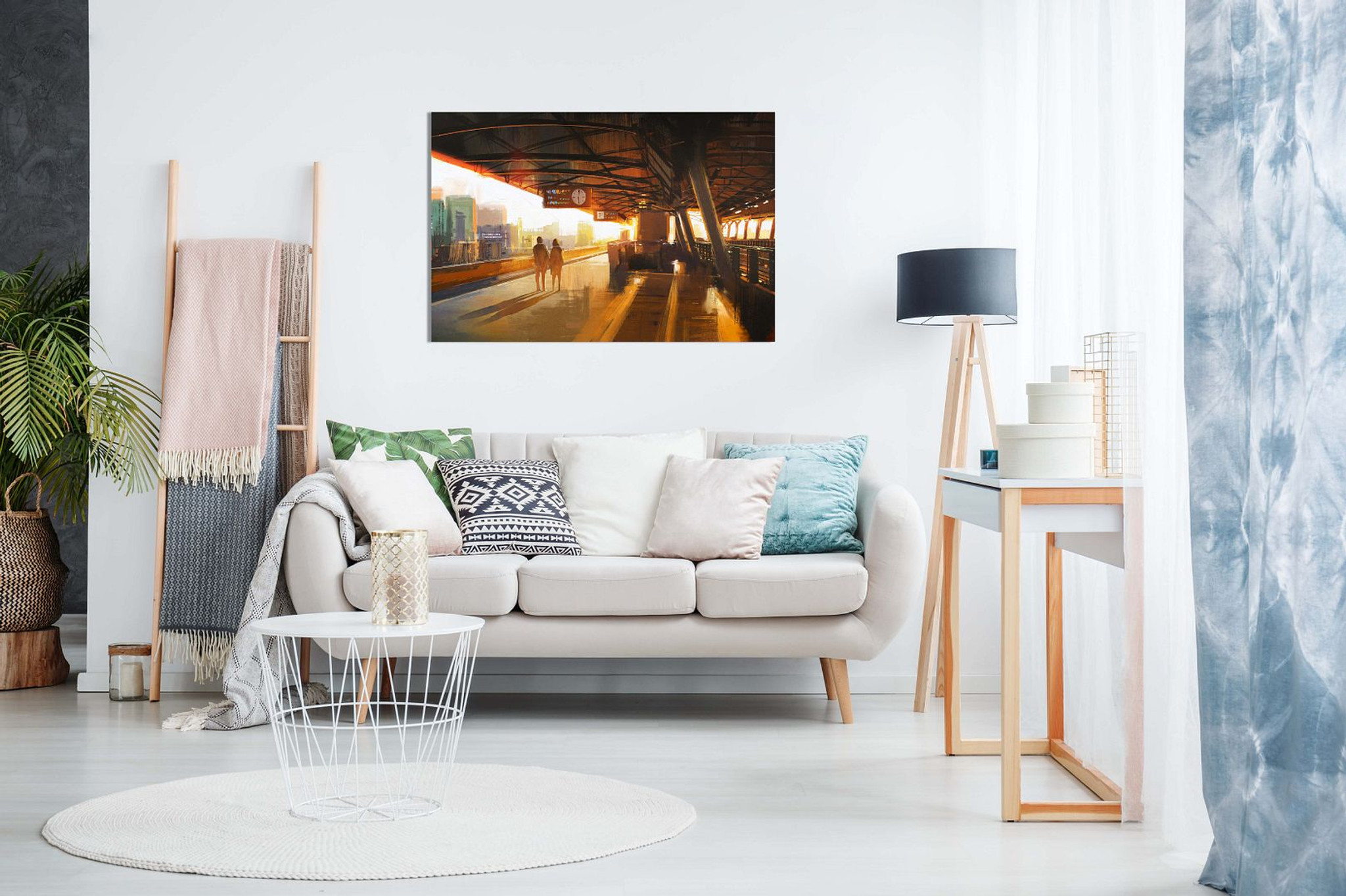 Wall Art Decor Couple At Train Station Canvas