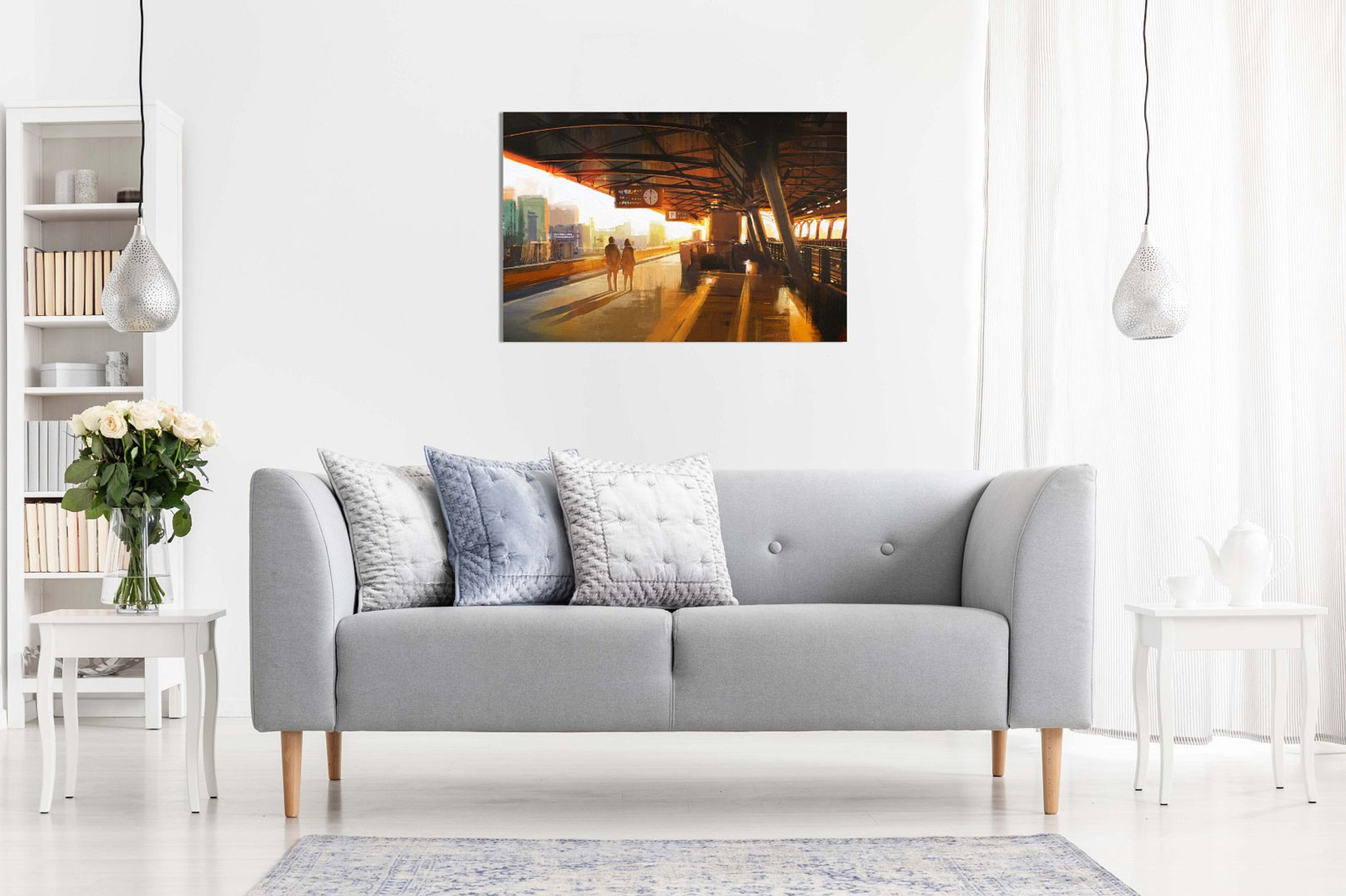 Wall Art Decor Couple At Train Station Canvas