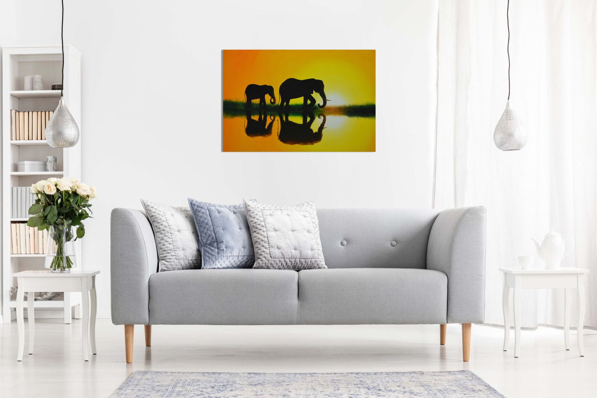 Nature Sunset African Elephant Home Canvas