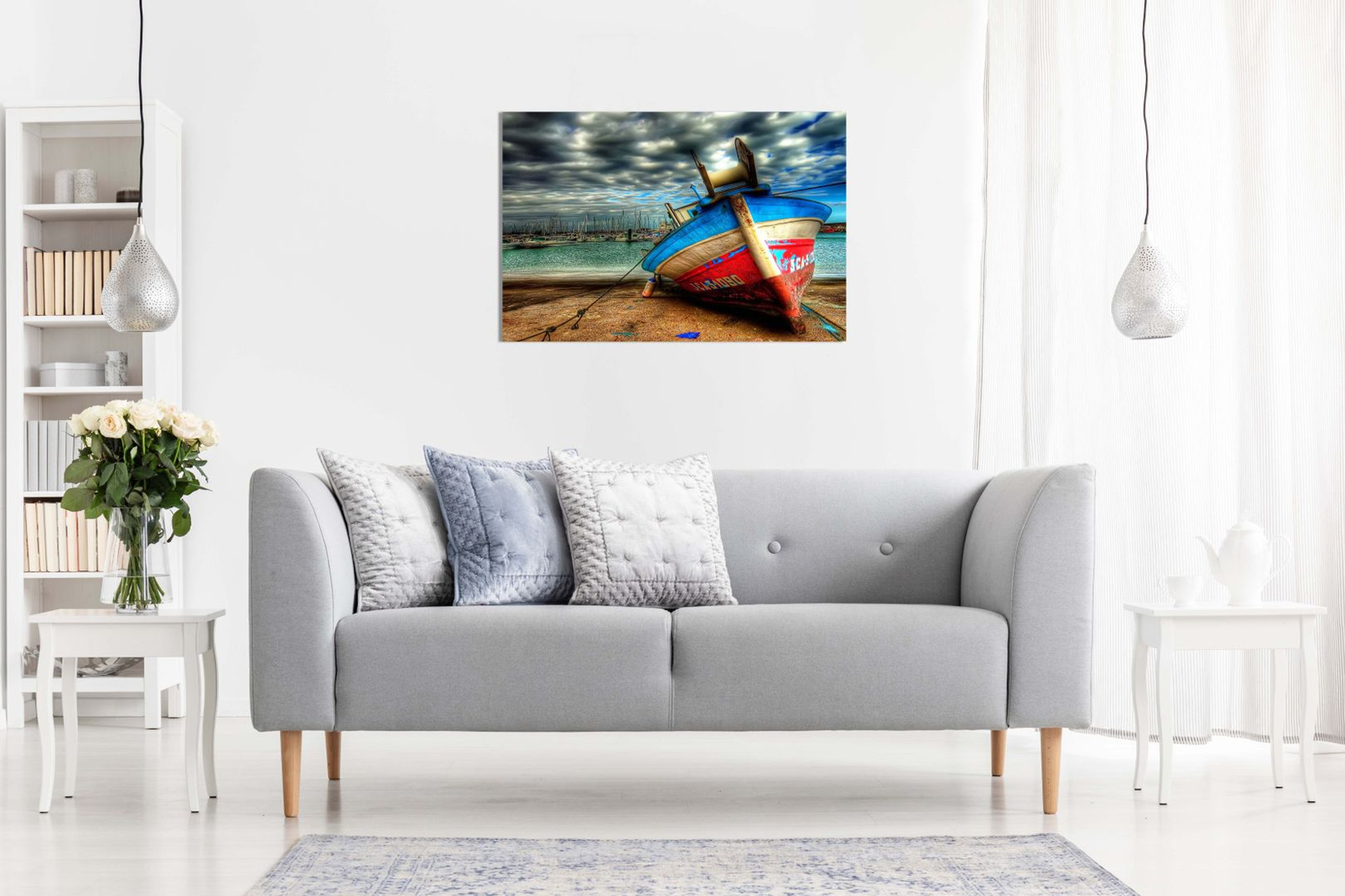 Landscape Colourful Boat On Sea Canvas