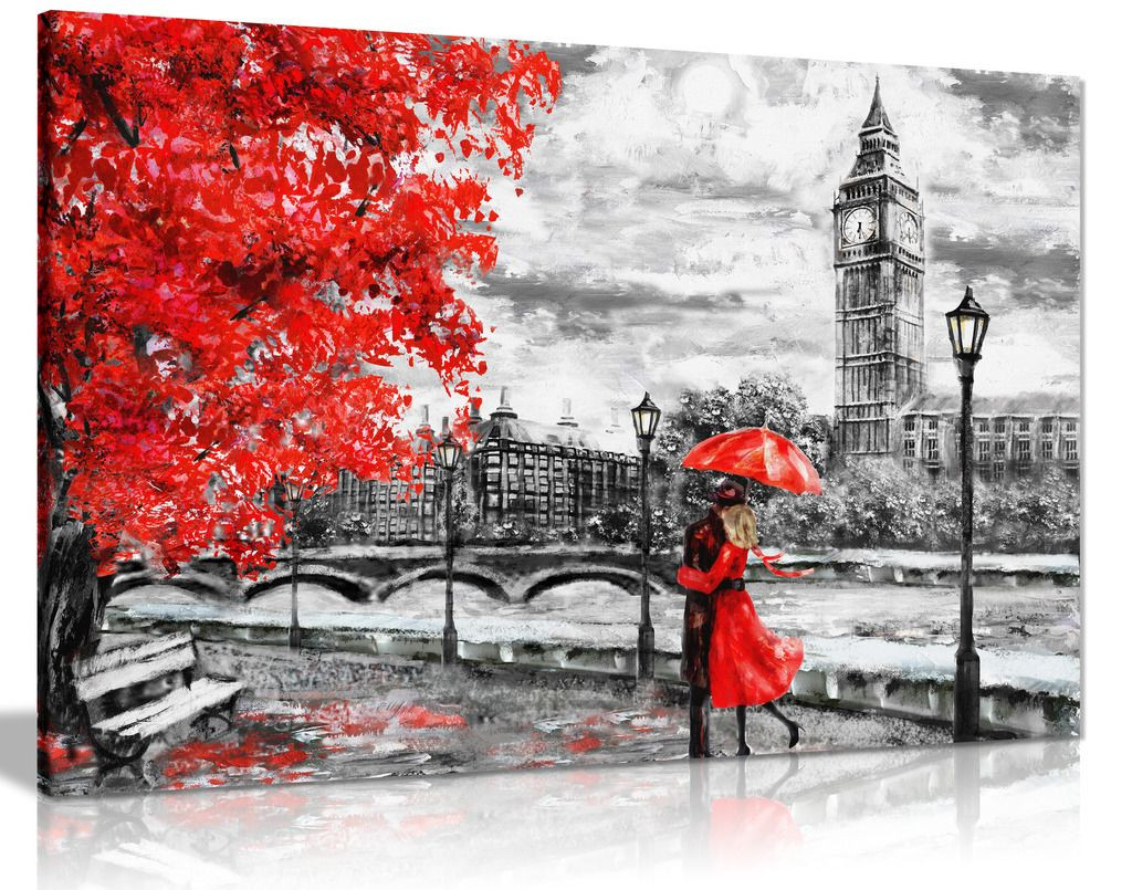 London Ölgemälde Leinwanddruck – Big Ben Mit Blauem Regenschirm, Wandbild 46 X 31 Cm Für Moderne Wohnraumdekoration