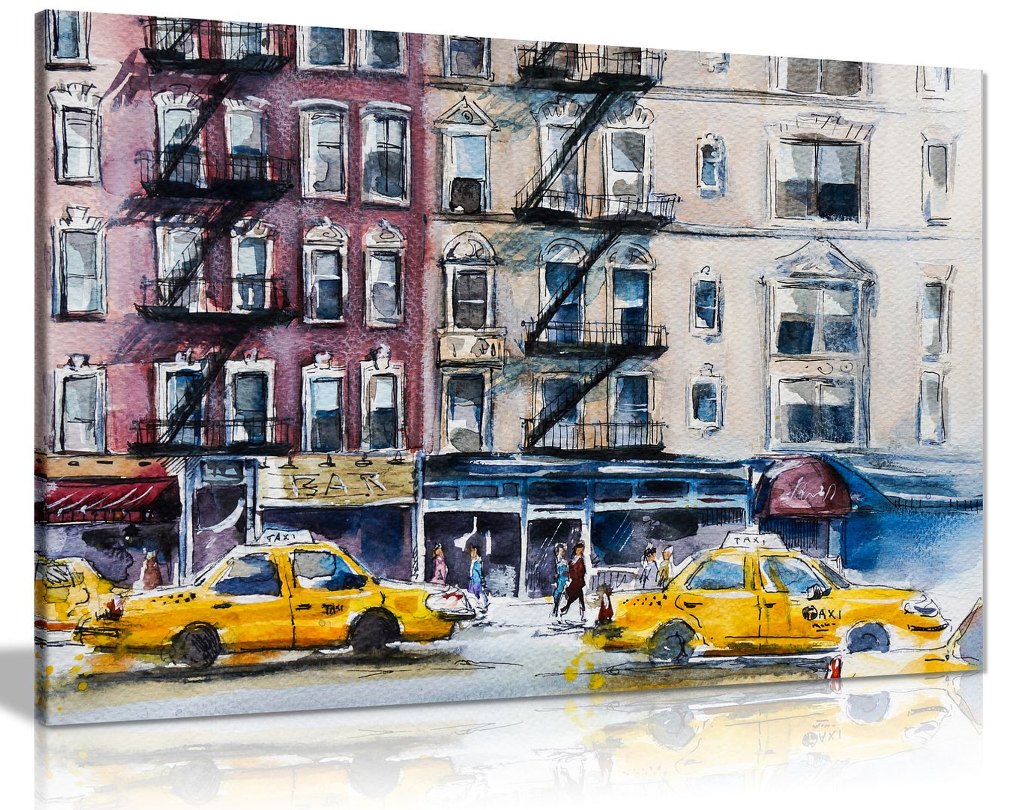 New York Street Watercolor Sketch Reproduction Canvas