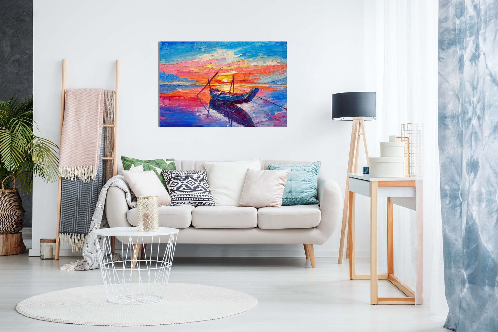 Fishing Boats Sunset Painting Canvas - Panther Print