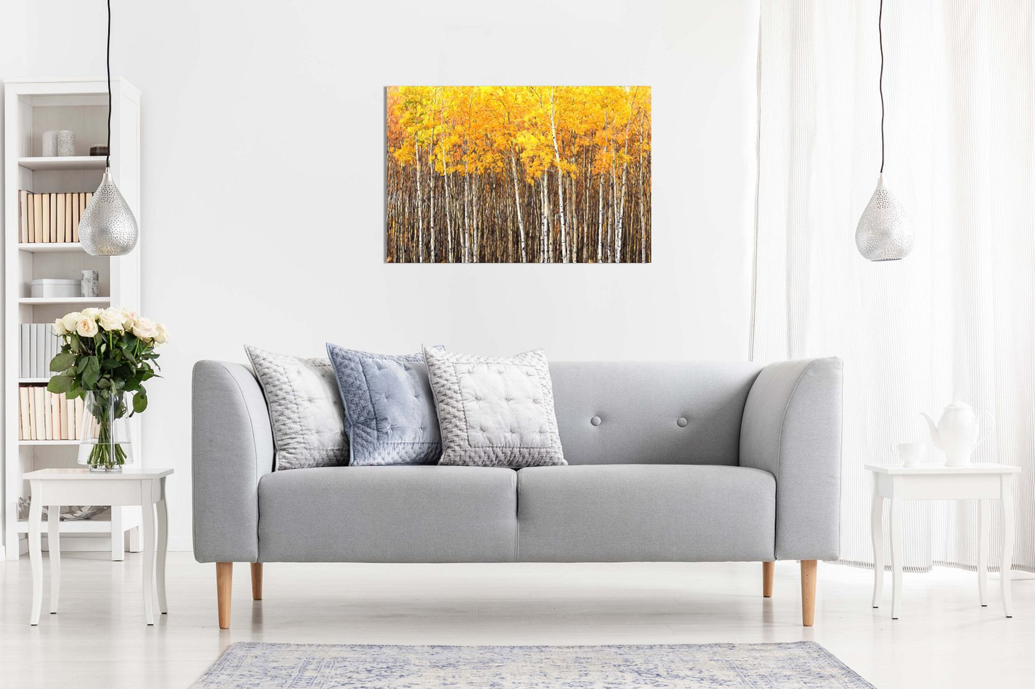 Yellow Grey Aspen Trees Forest Nature Oil Painting Canvas