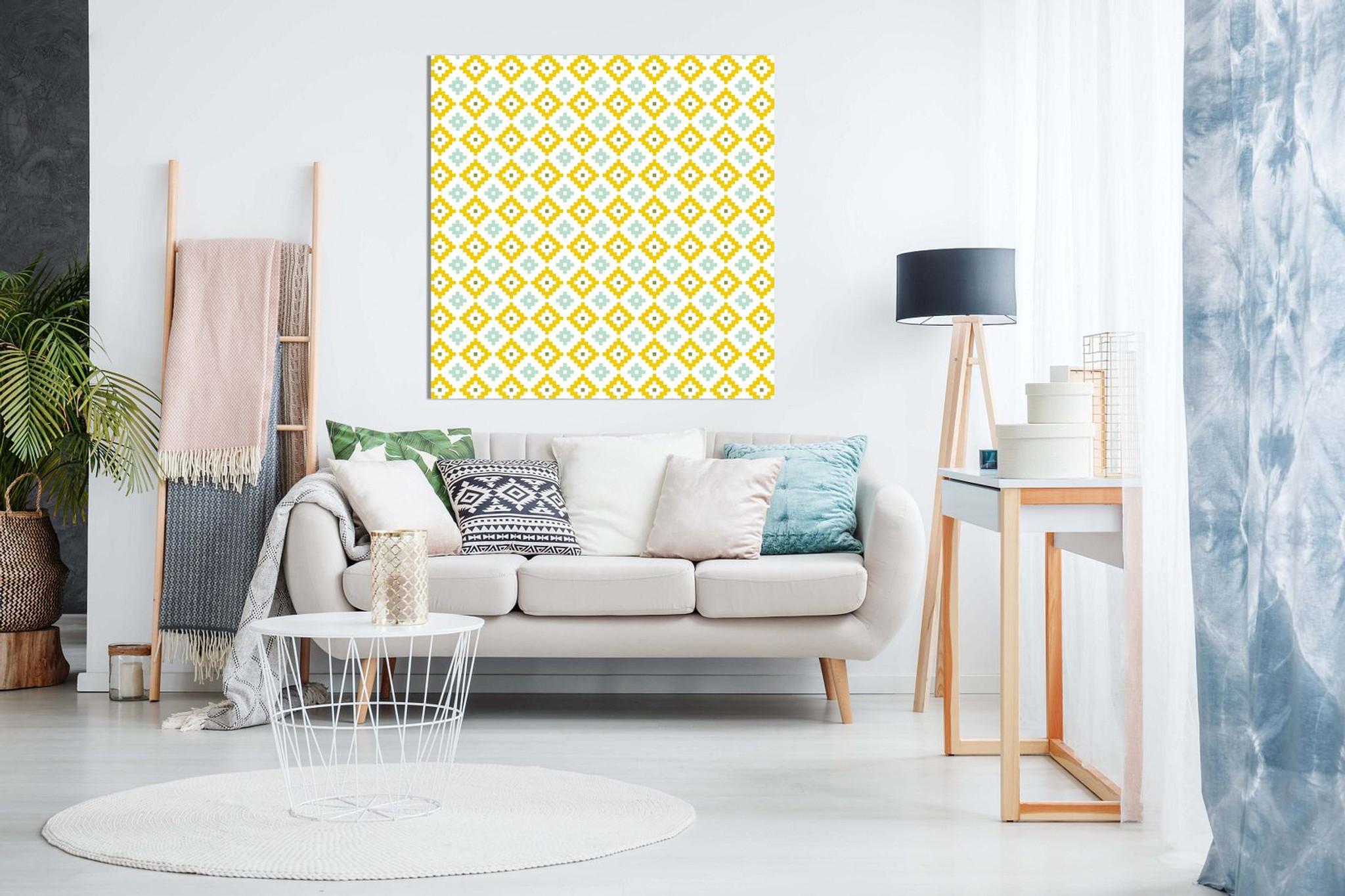 Contemporary Modern Wall Art Yellow Blue Geometric Canvas