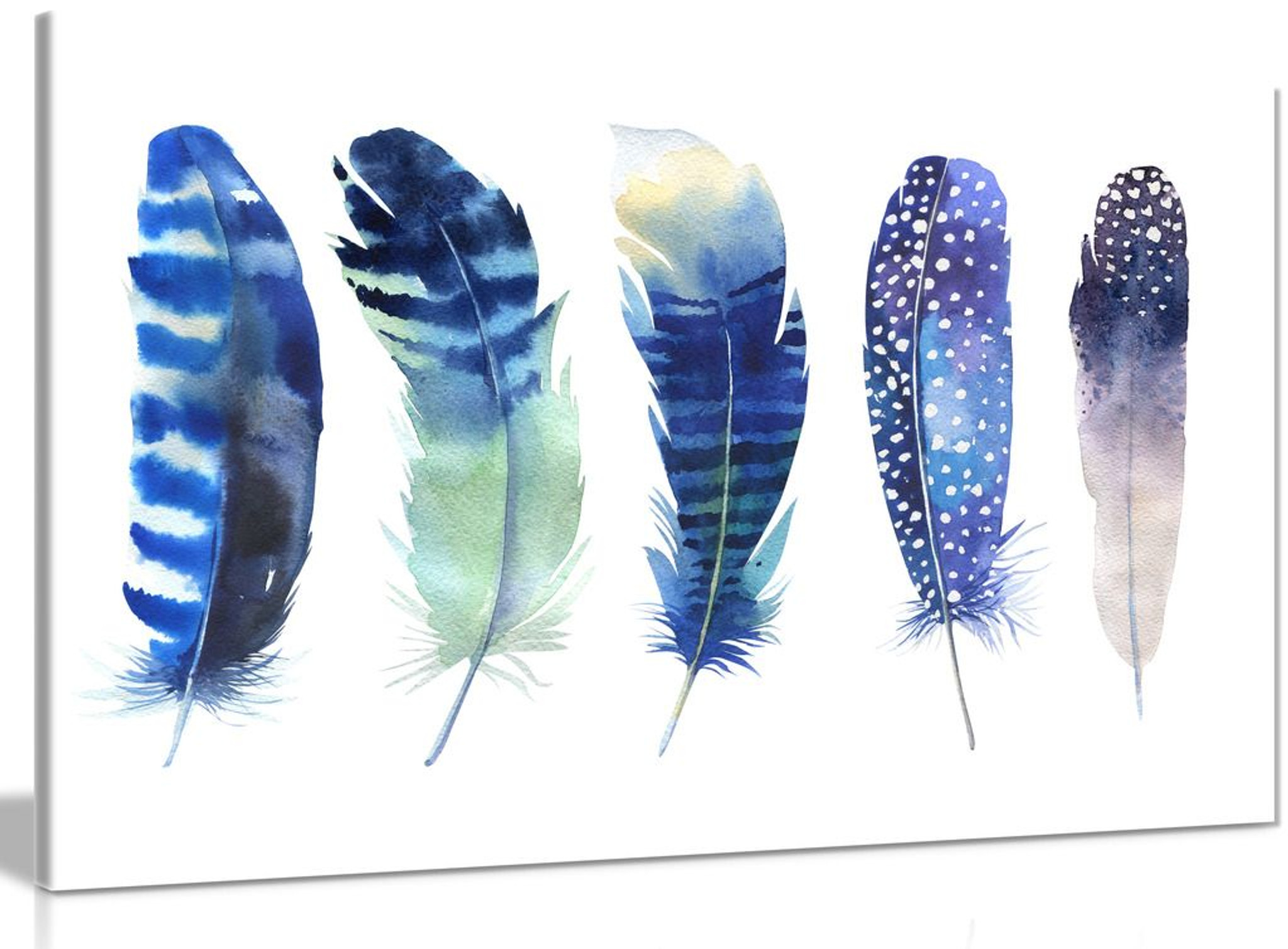 Watercolour Feathers Boho Blue Canvas