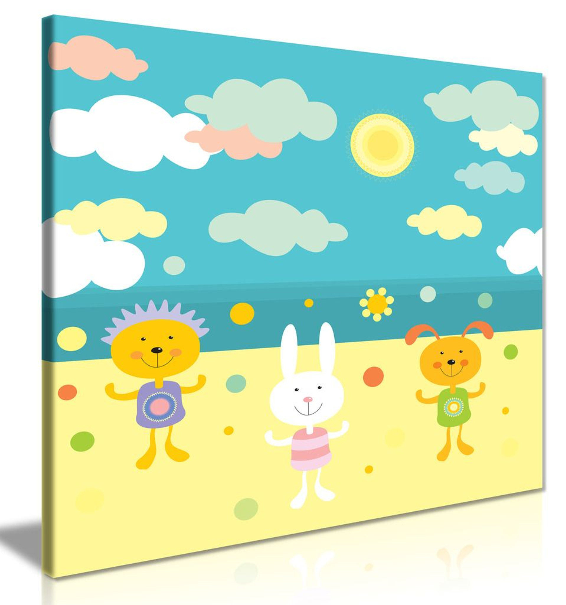 Cute Animals On Beach Kids Childrens Bedroom Nursery Canvas