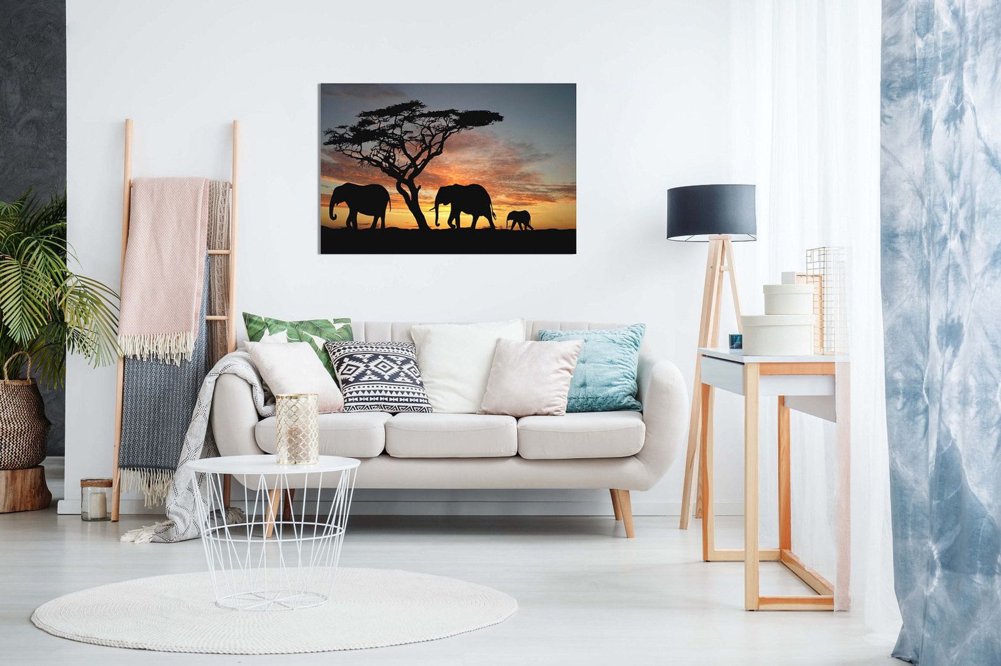 Elephants In The Sunset Africa Landscape Canvas
