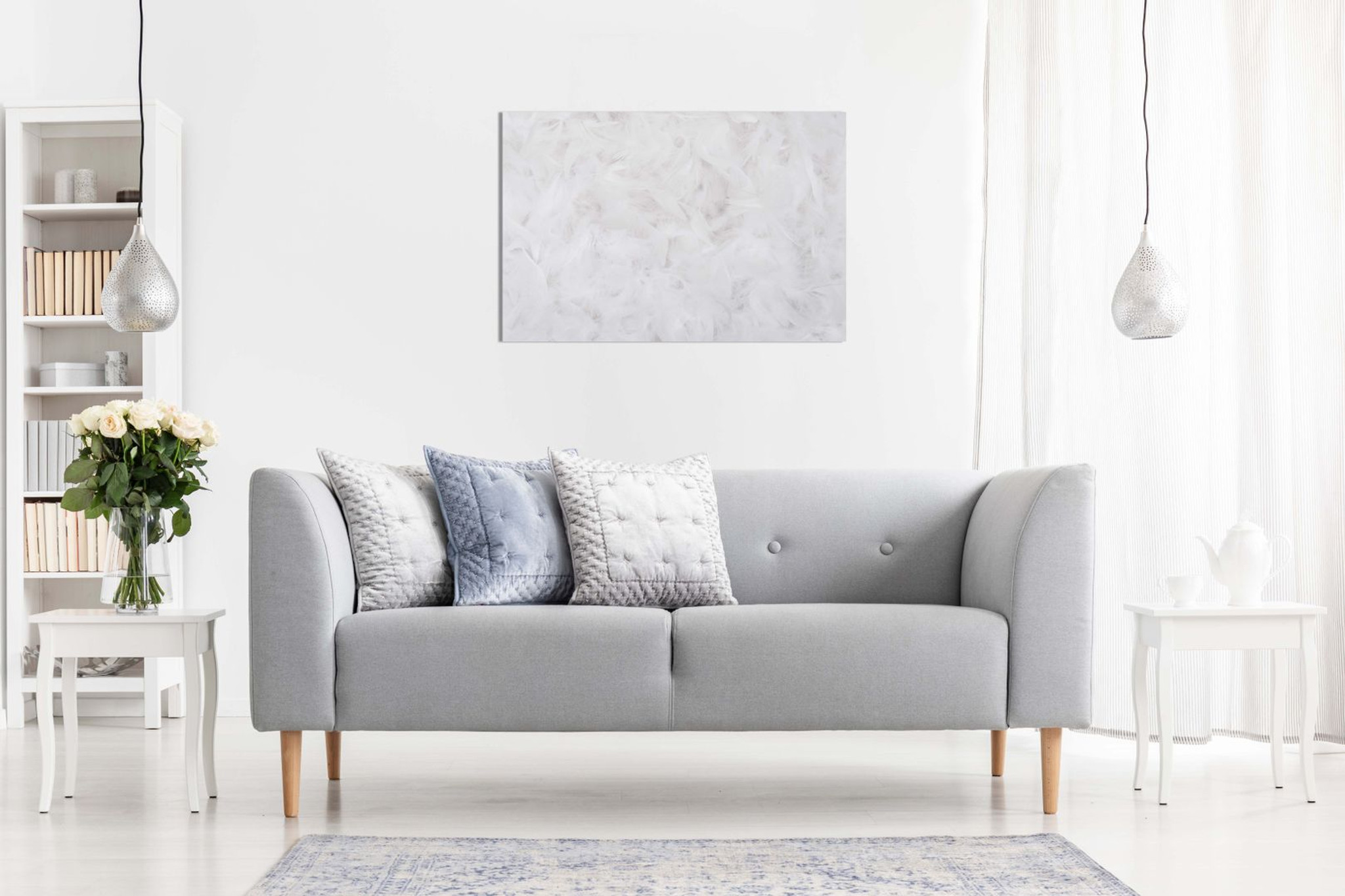 White Wall Art Abstract Feather Print Canvas