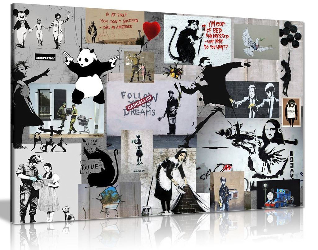 Impression Sur Toile Banksy Street Art - Décoration Murale Moderne Rouge - Neuf