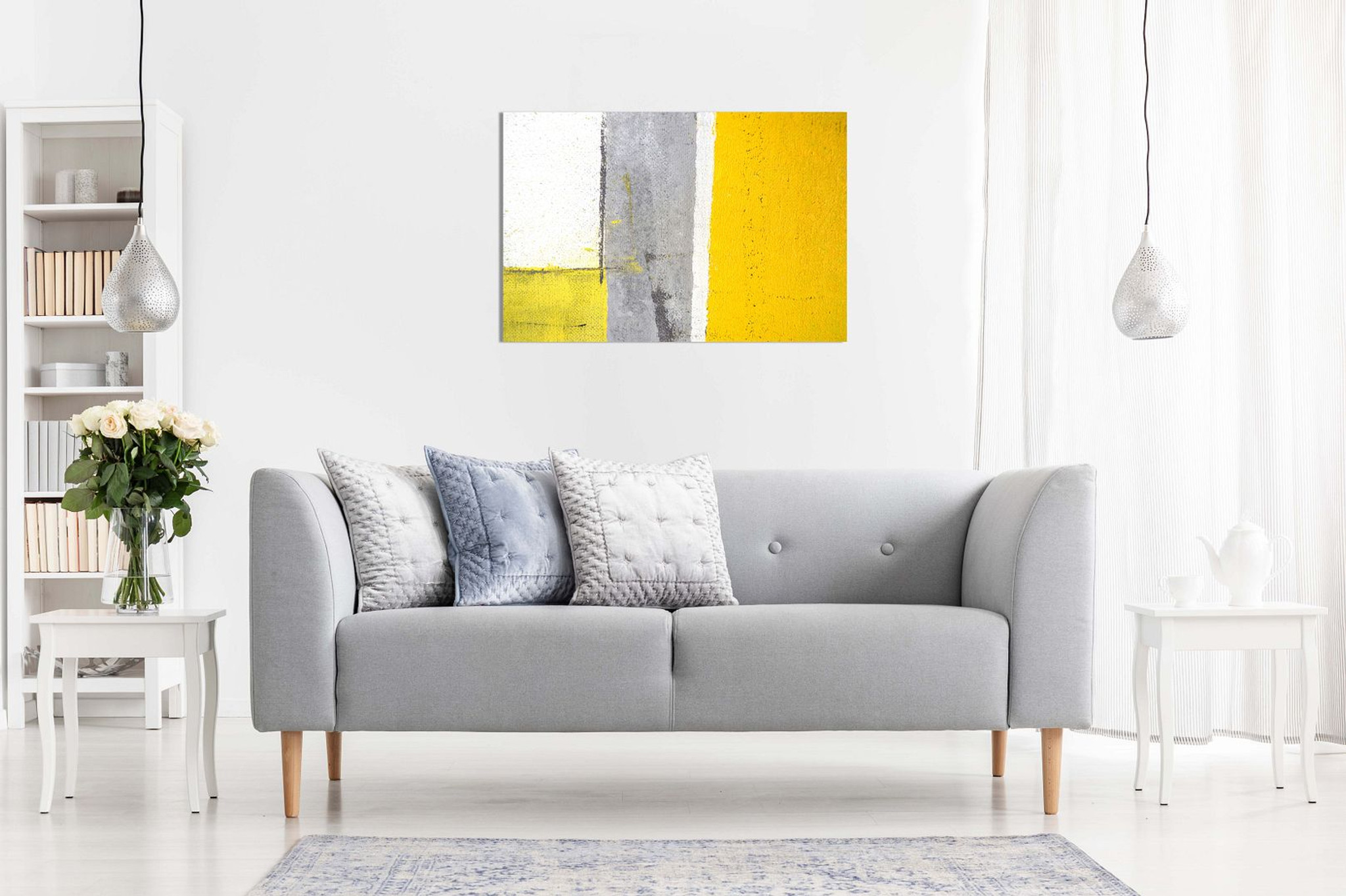 Office Decor Grey And Yellow Abstract Art Painting Canvas