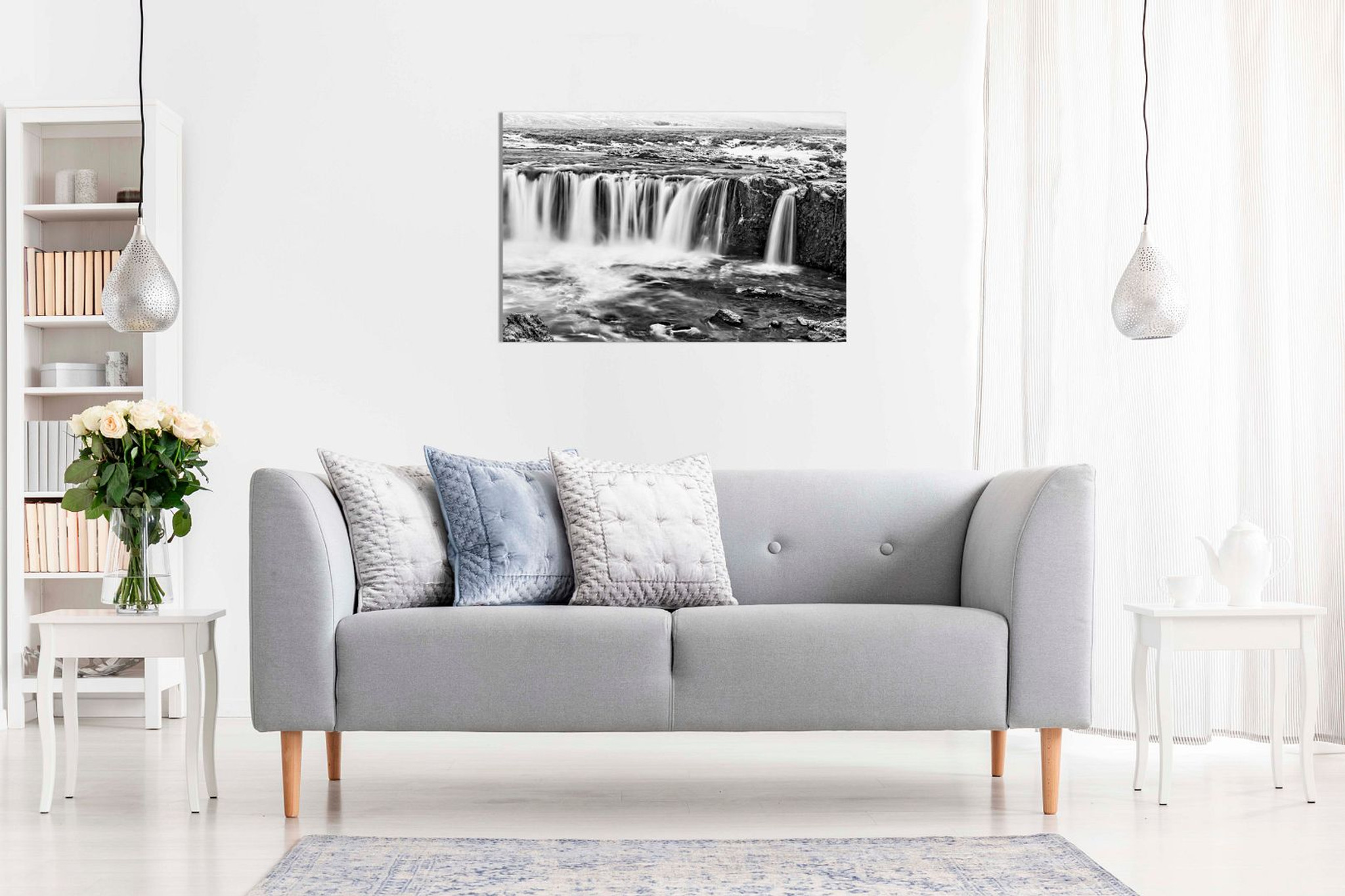 Black & White Waterfall Winter Landscape Canvas