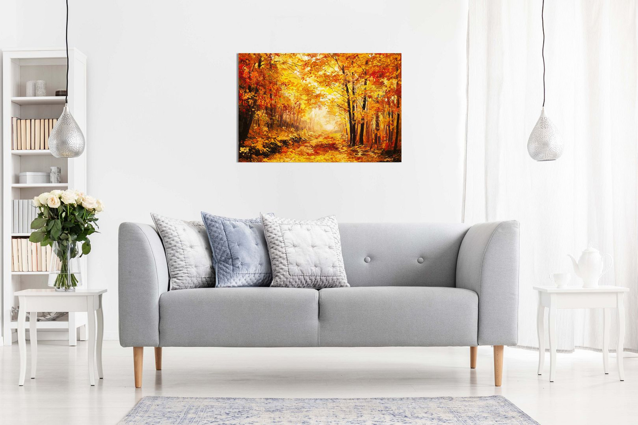 Abstract Vivid Oil Painting Colourful Orange Yellow Autumn Forest Leaves Canvas