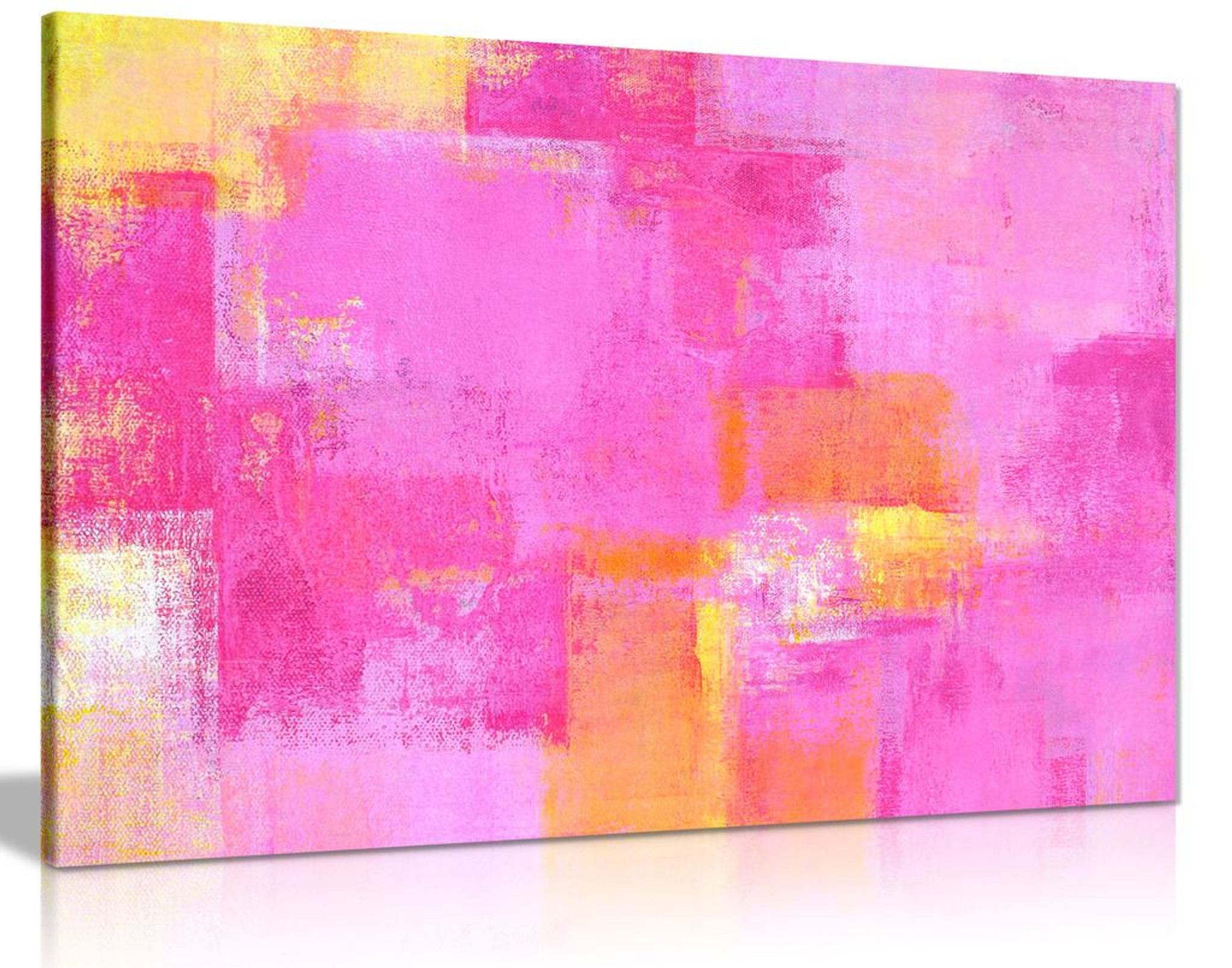 Pink Yellow Abstract Painting Canvas Wall Art Picture Print