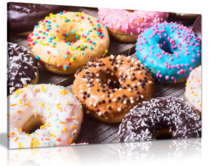 Colourful Frosted Doughnuts Cafe Coffee Shop Canvas Wall Art Picture Print